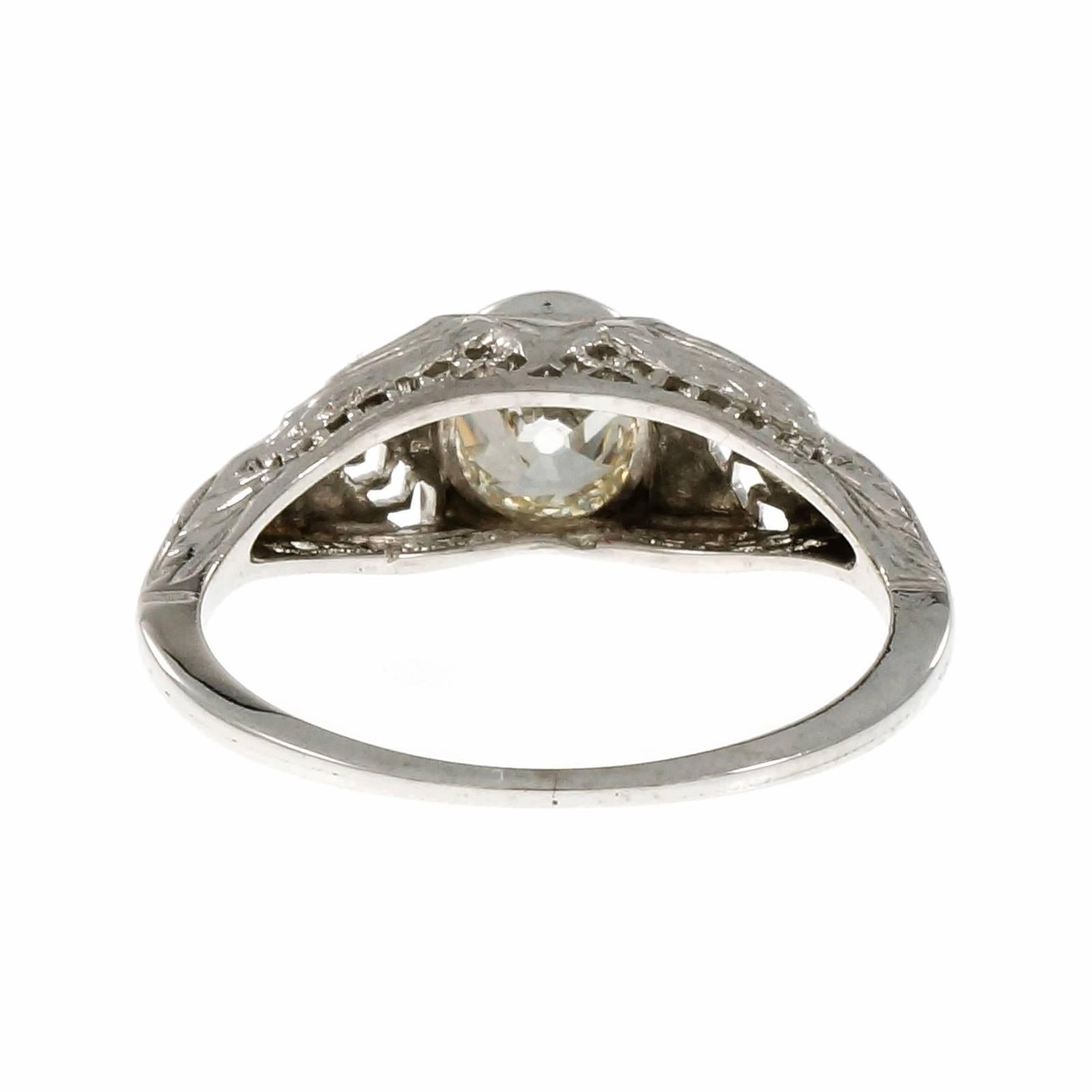 1930s Art Deco Old Mine Brilliant Cut Diamond Gold Engagement Ring In Good Condition For Sale In Stamford, CT