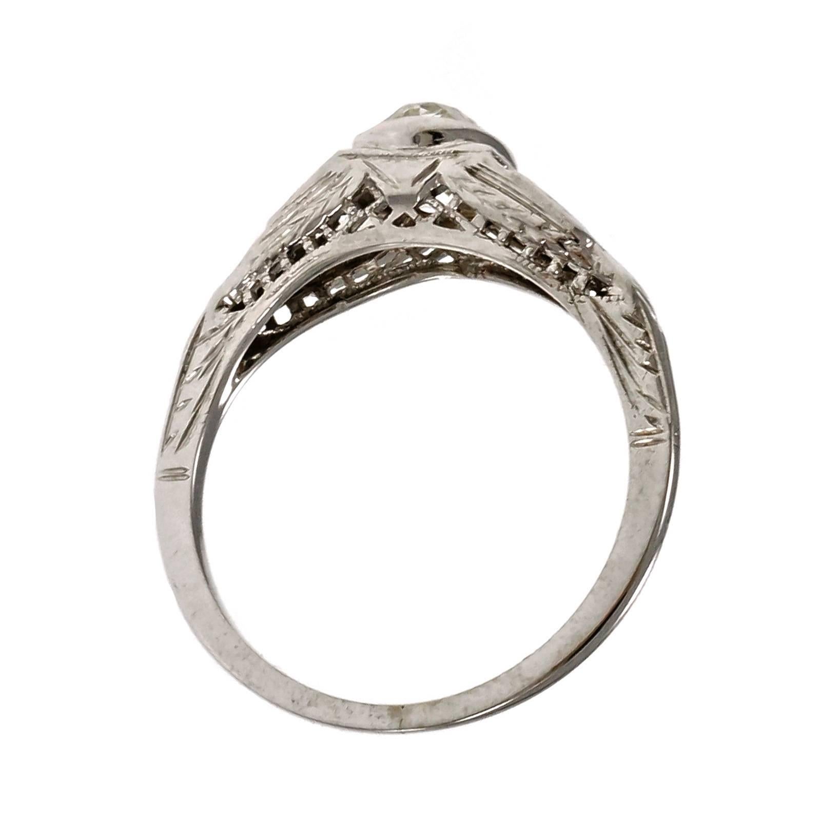 Women's 1930s Art Deco Old Mine Brilliant Cut Diamond Gold Engagement Ring For Sale