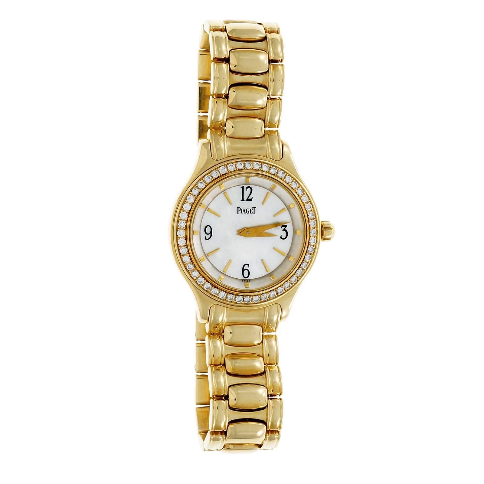 Piaget Ladies Gold Diamond Mother Of Pearl Dial Wristwatch In Good Condition In Stamford, CT