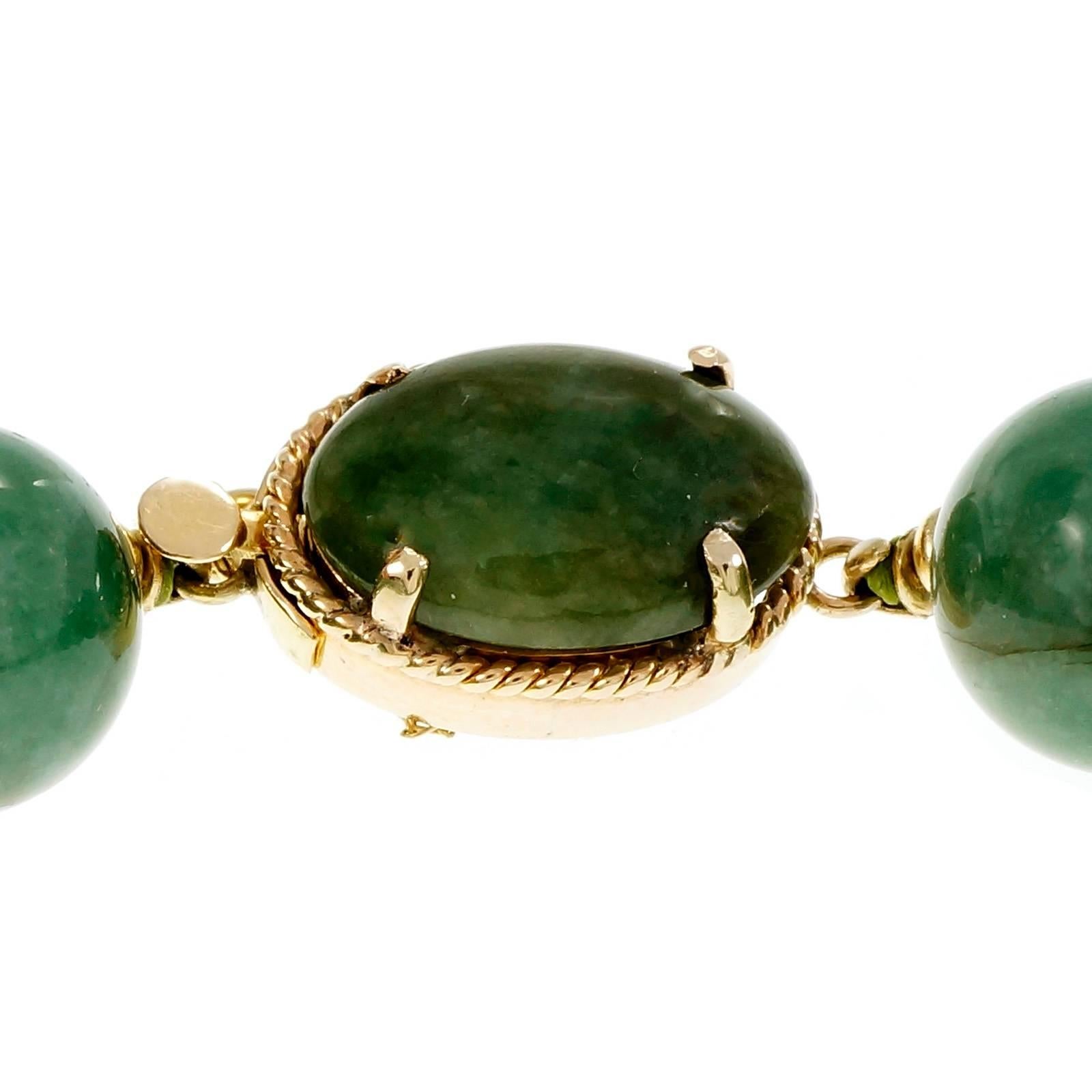 Women's Natural Large Jadeite Jade Bead Gold Necklace