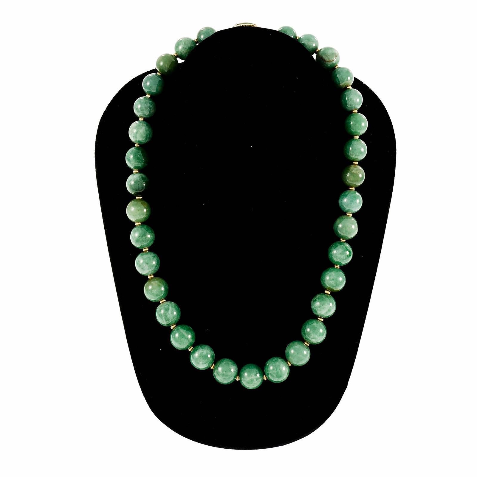 Natural Large Jadeite Jade Bead Gold Necklace 2