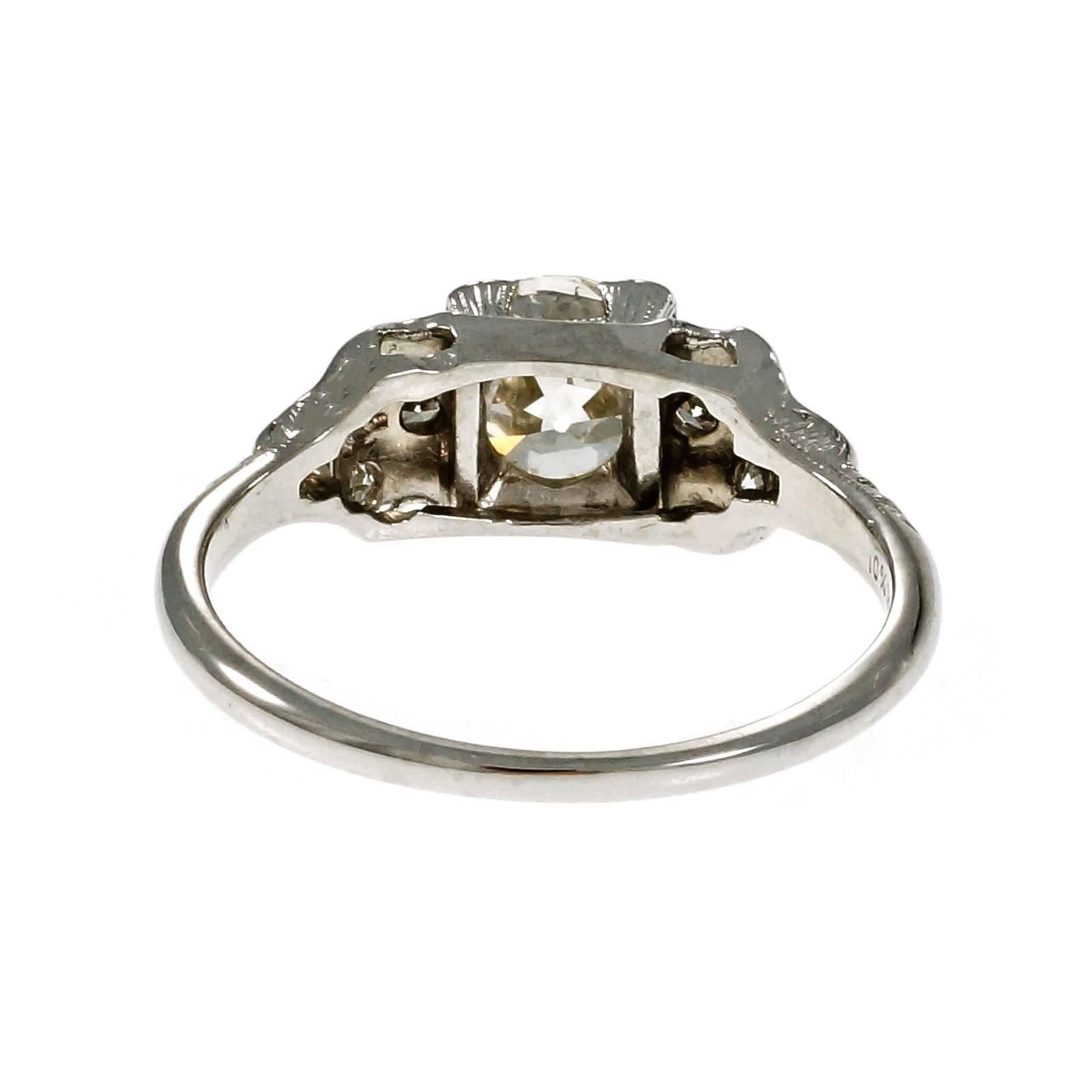 Women's Art Deco Old European Cut Diamond Platinum Engagement Ring For Sale