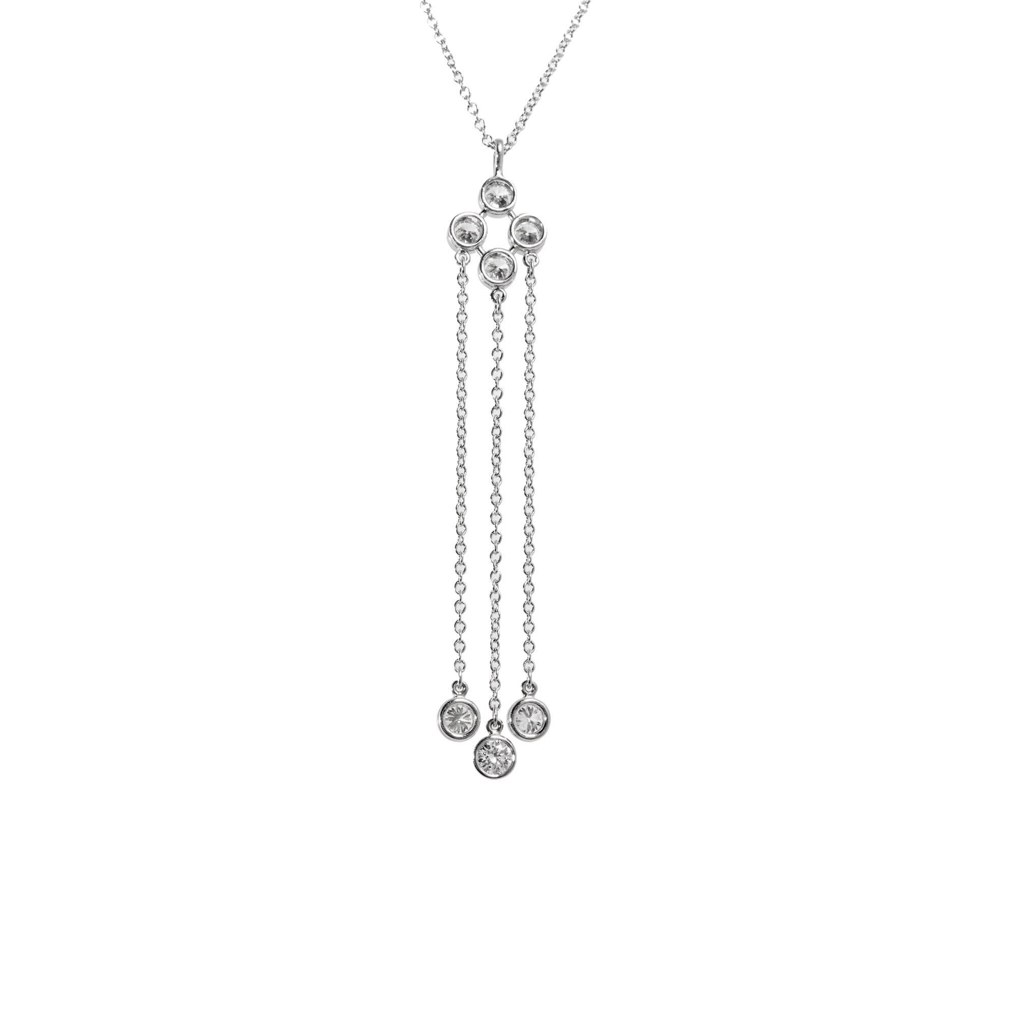 Tiffany & Co. Triple Dangle Diamond Platinum Necklace  In Good Condition In Stamford, CT