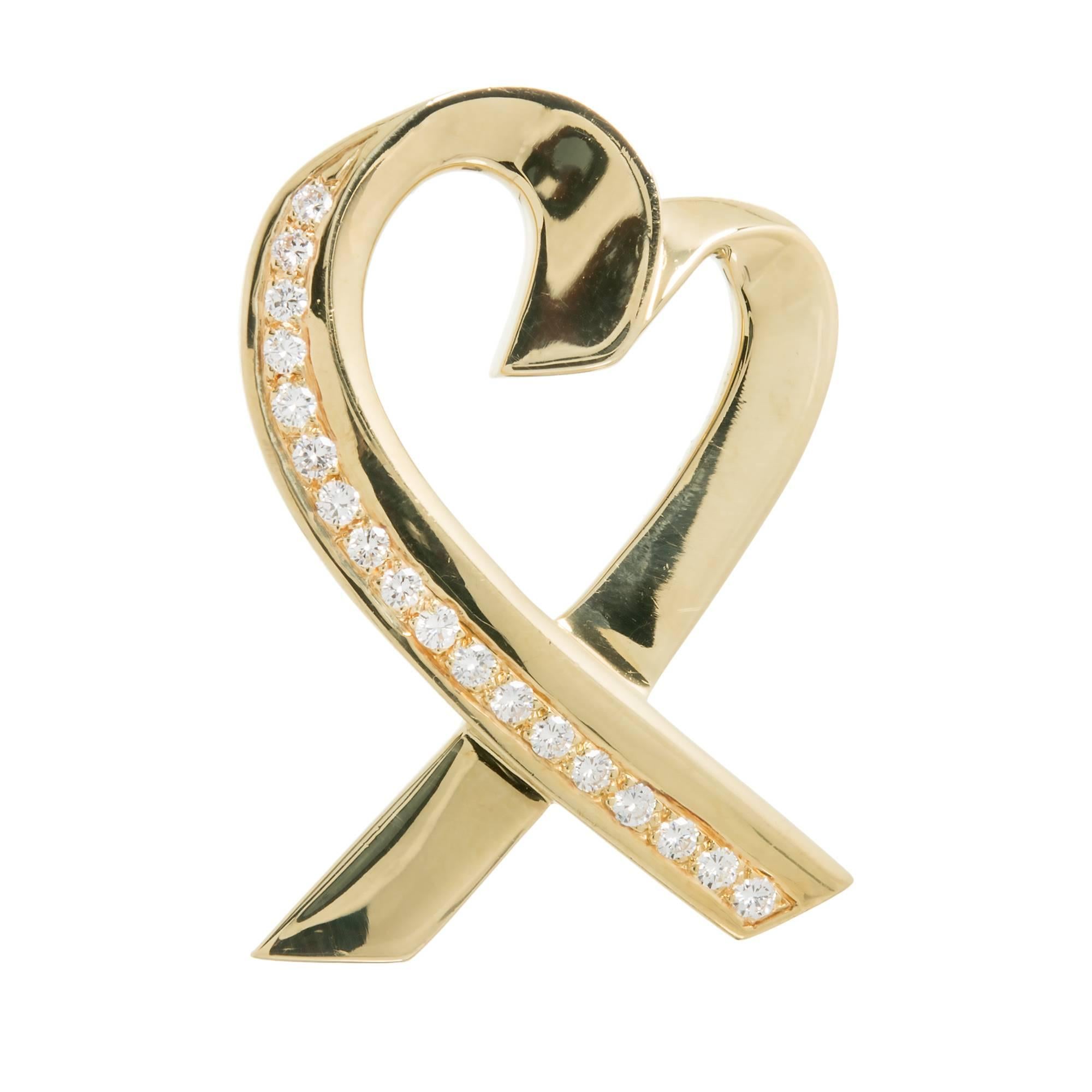 Tiffany & Co. Paloma Picasso Große Herzbrosche aus Gold mit Diamanten im Angebot