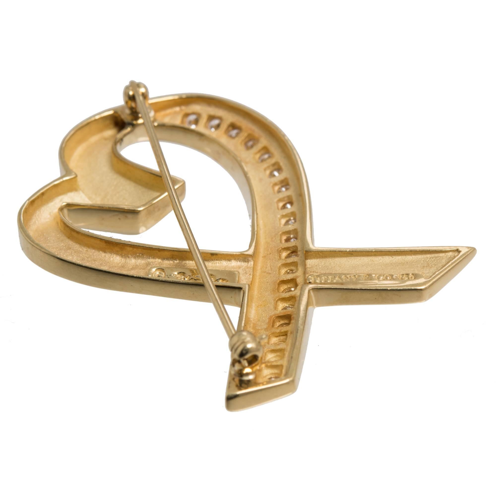Tiffany & Co. Paloma Picasso Große Herzbrosche aus Gold mit Diamanten (Rundschliff) im Angebot