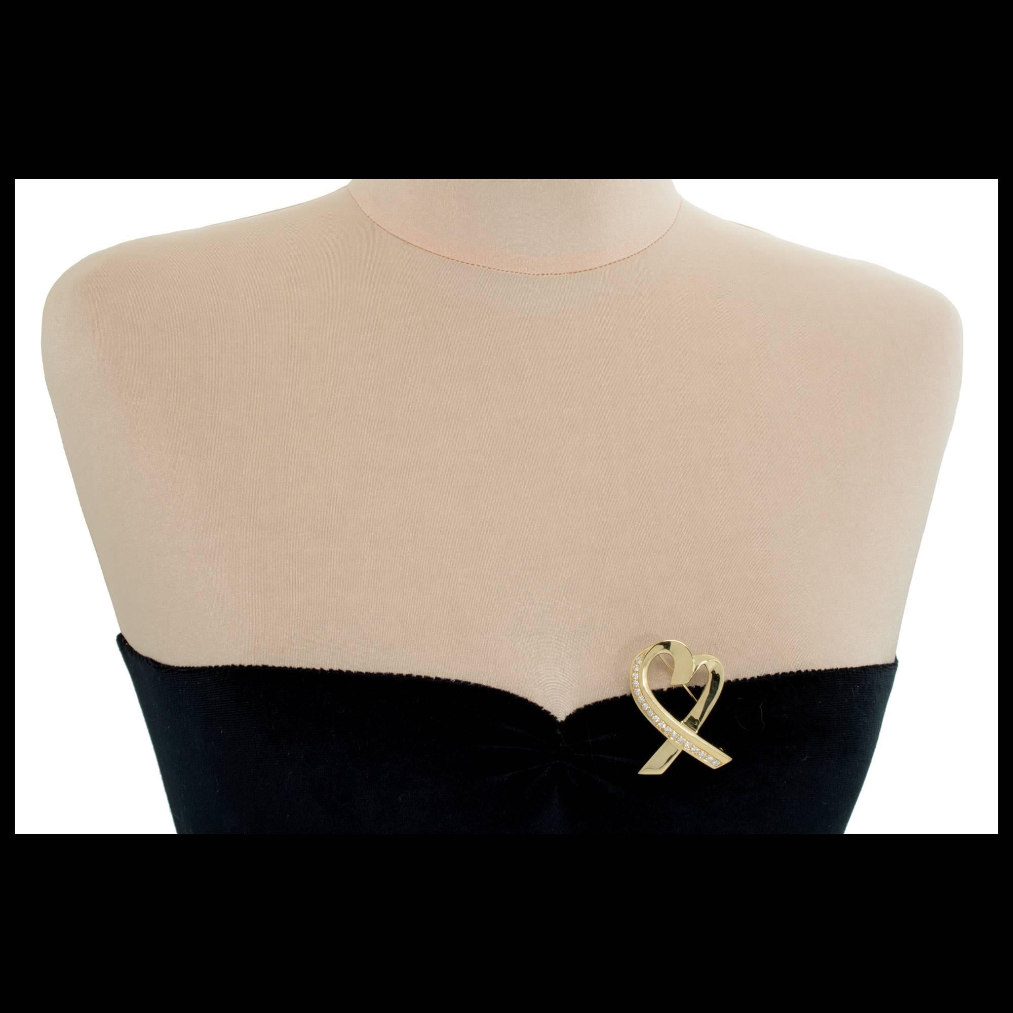 Tiffany & Co. Paloma Picasso Große Herzbrosche aus Gold mit Diamanten Damen im Angebot