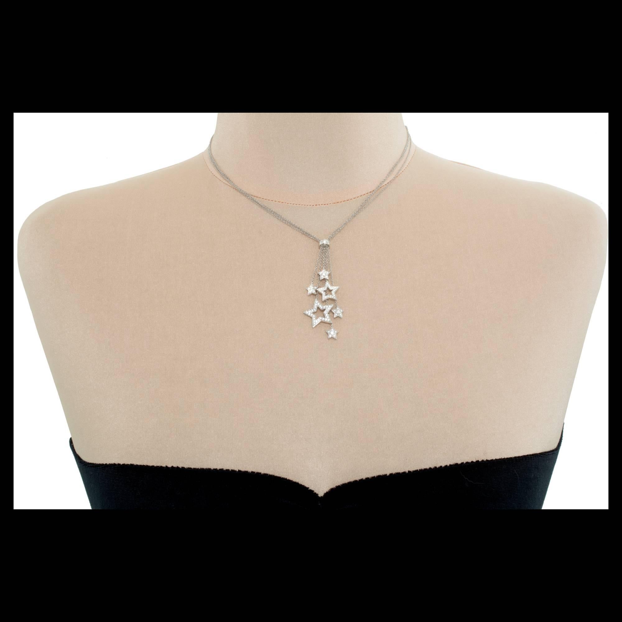 Tiffany & Co .80 Carat Diamond Platinum Multi Star Pendant Necklace In Good Condition In Stamford, CT