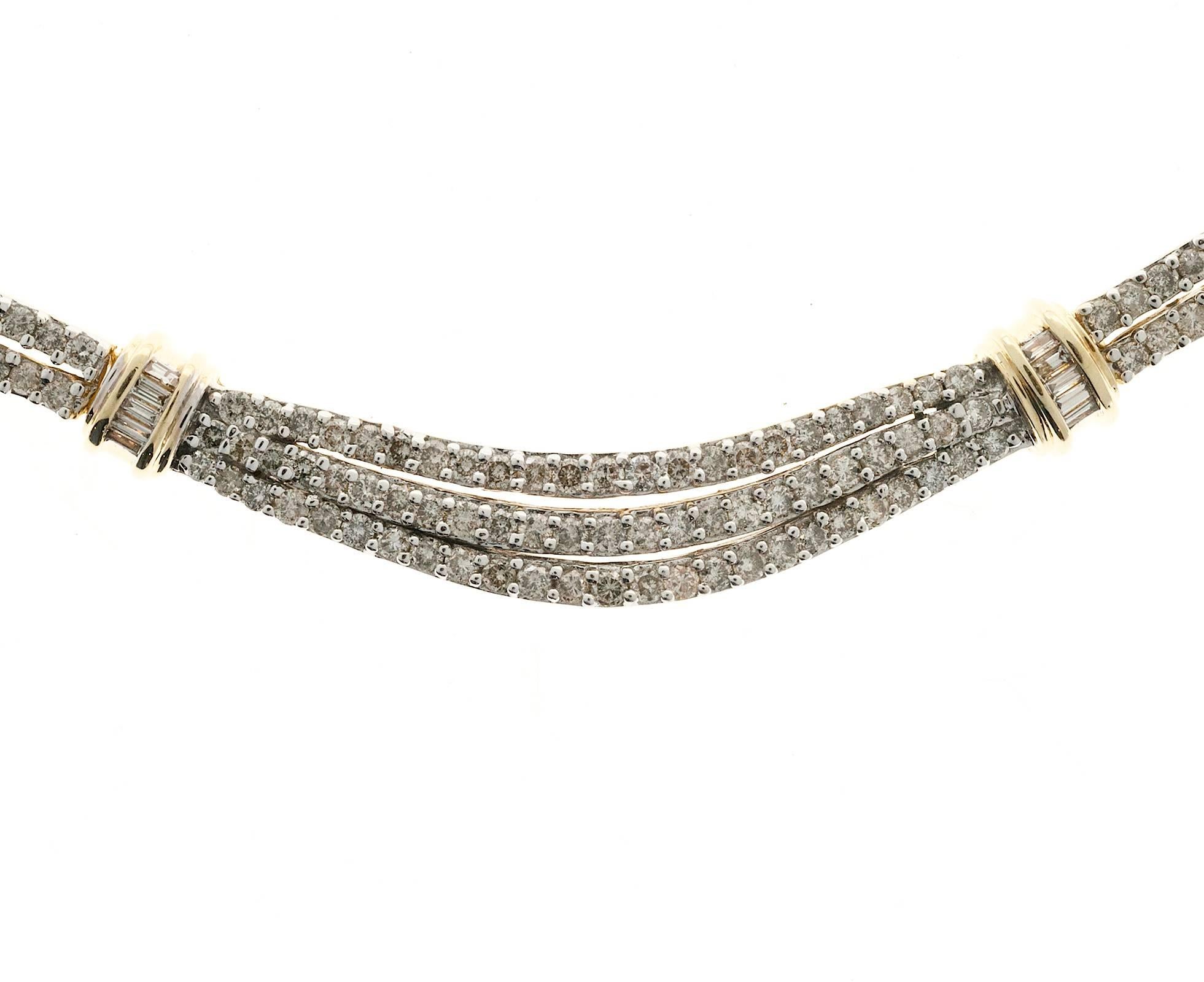 Women's  Diamond Three Row Gold Necklace