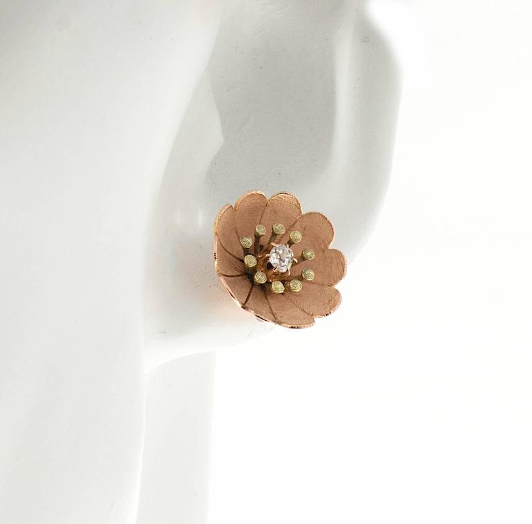 Victorian Diamond Gold Rose Flower Earrings at 1stDibs
