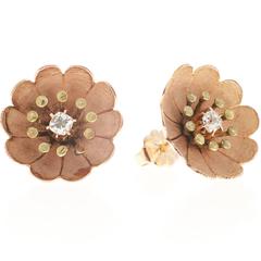 Victorian Diamond Gold Rose Flower Earrings 8