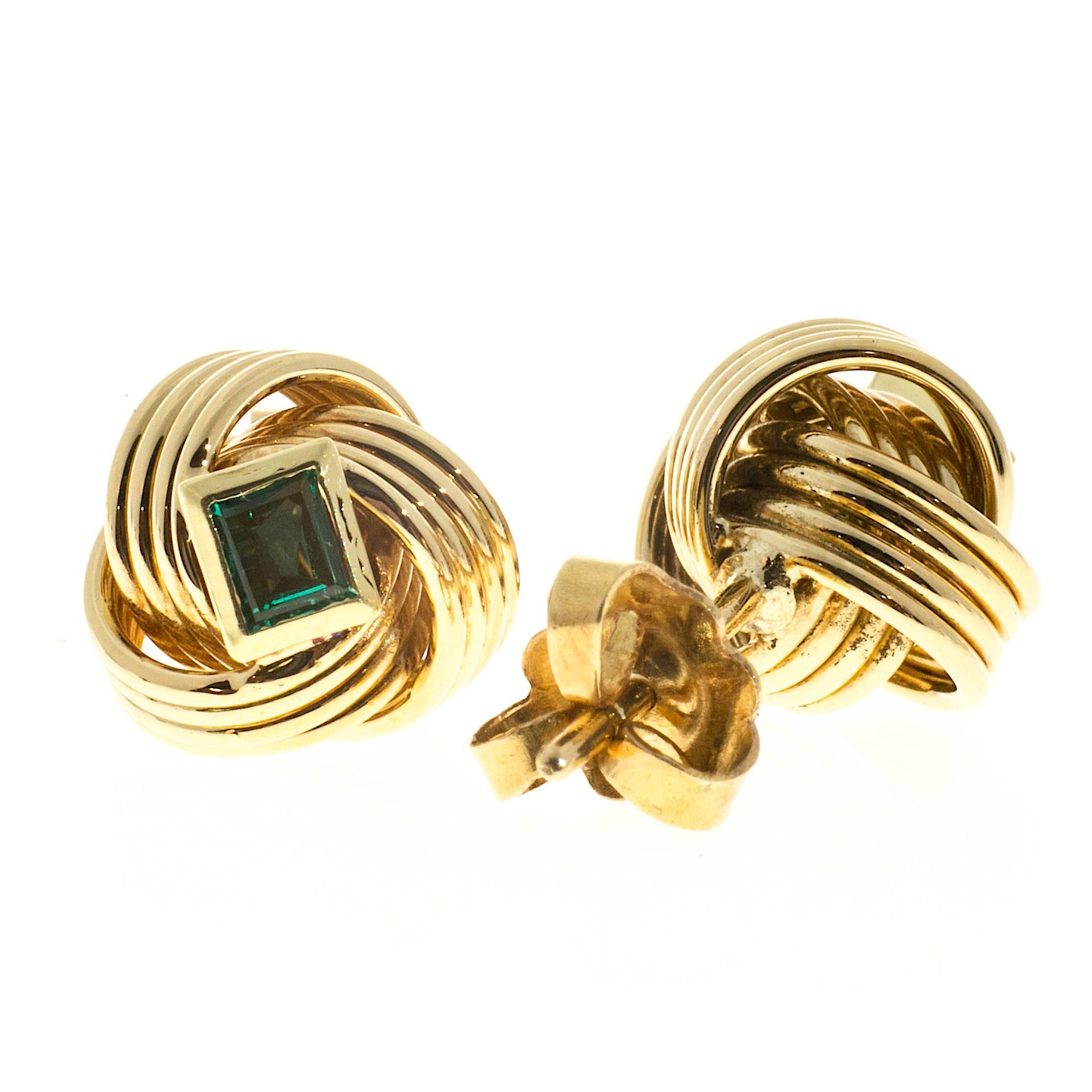 Women's Emerald Wire Gold Knot Earrings