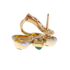 Faraone Emerald Gold Butterfly Clip Post Earrings