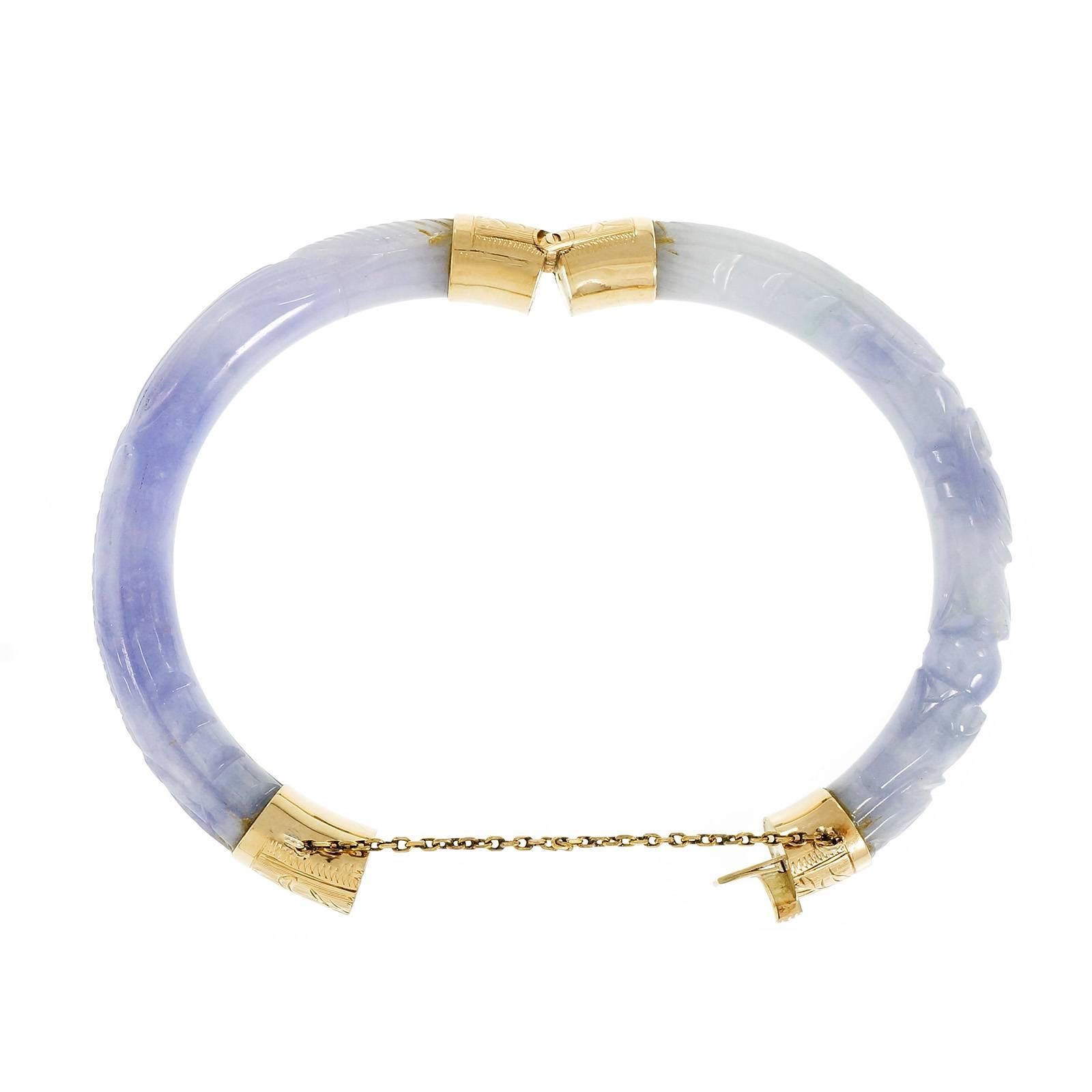 Purple Jadeite Jade Gold Bangle Bracelet  In Good Condition In Stamford, CT
