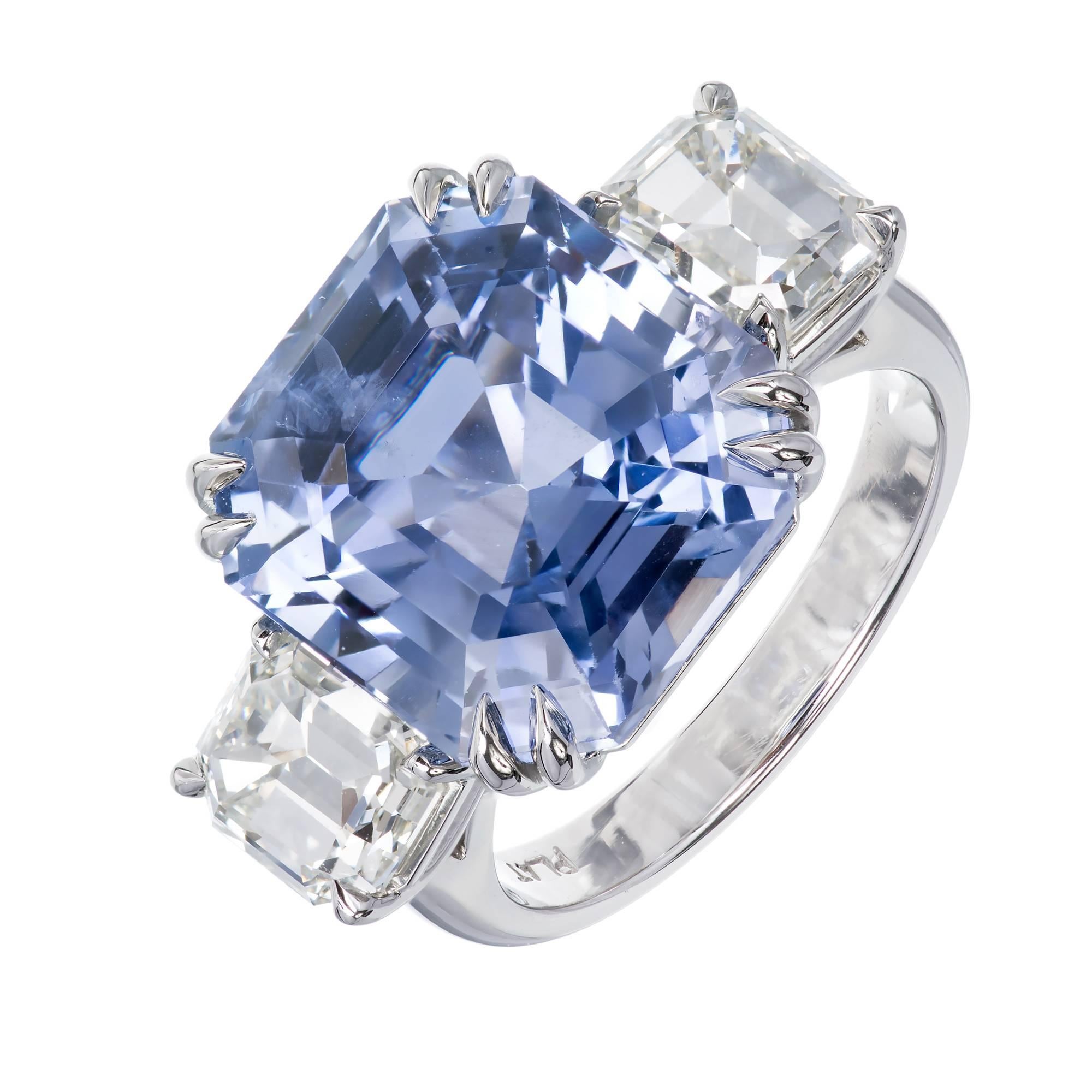 Peter Suchy GIA 14.92 Carat Blue Sapphire Diamond Three-Stone Engagement Ring 