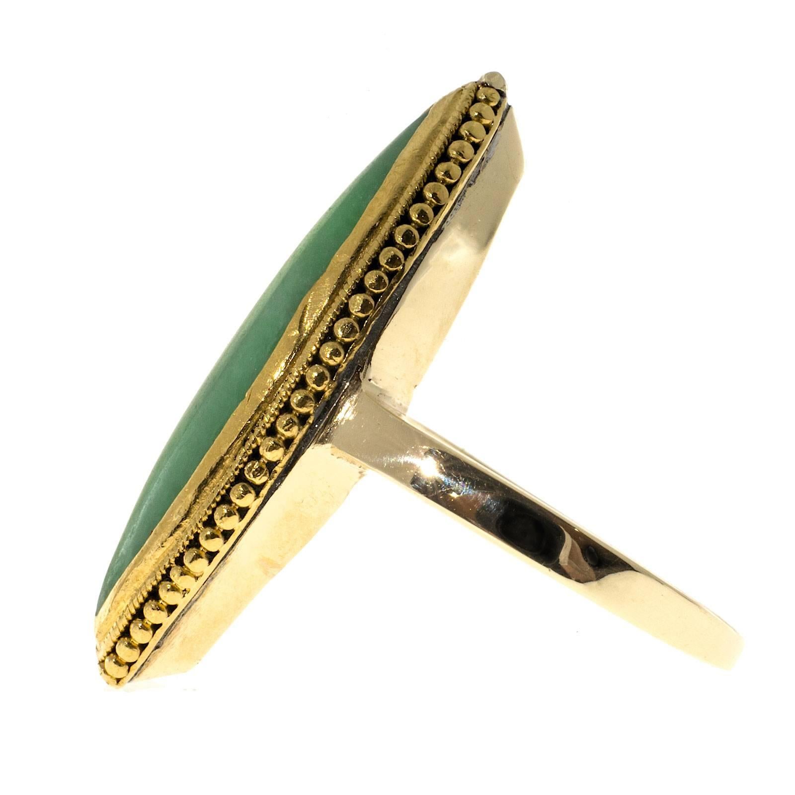 Long Marquise Natural Jadeite Jade Gold Ring 1