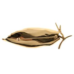 GIA Certified Jade Textured Gold Leaf Brooch