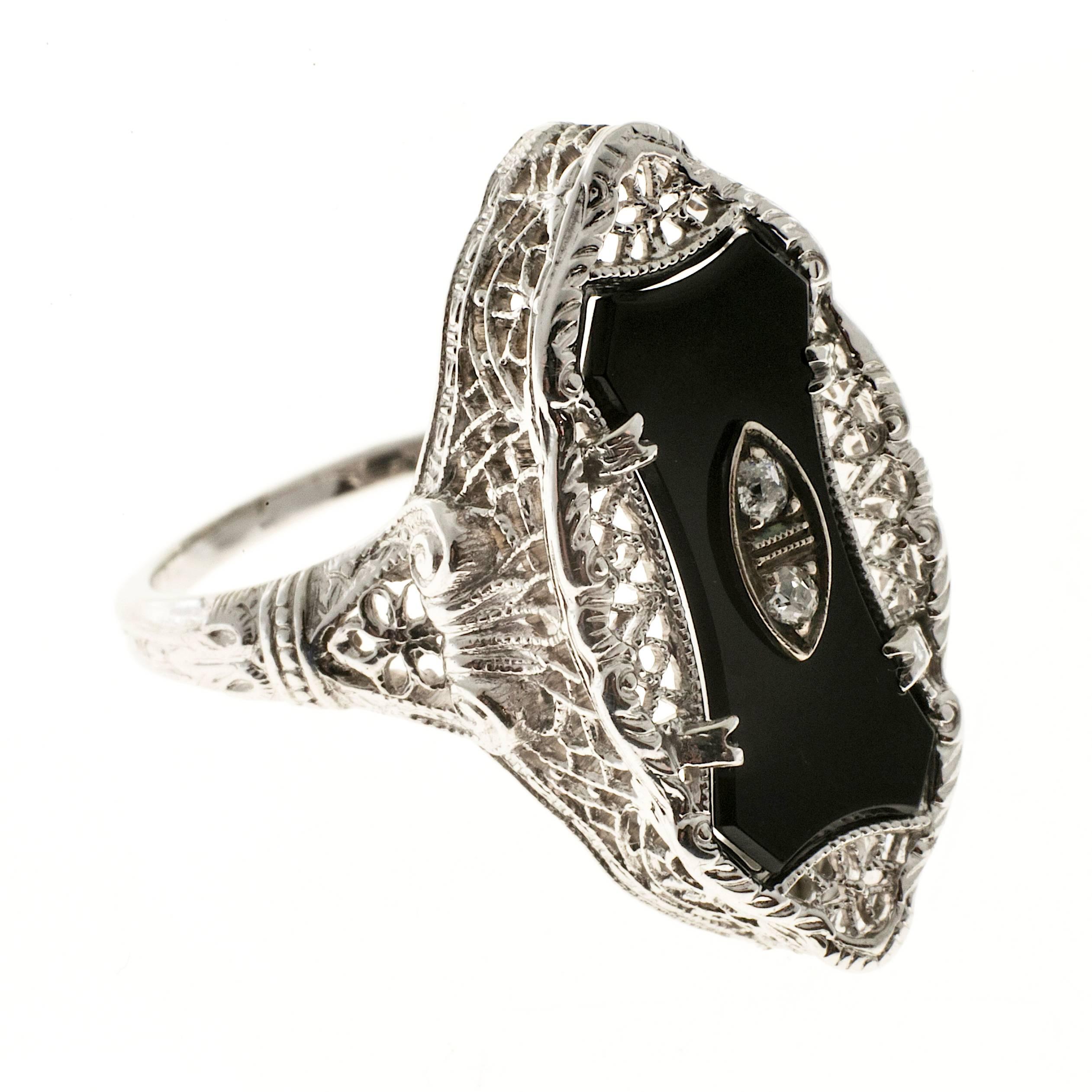 black onyx filigree rings