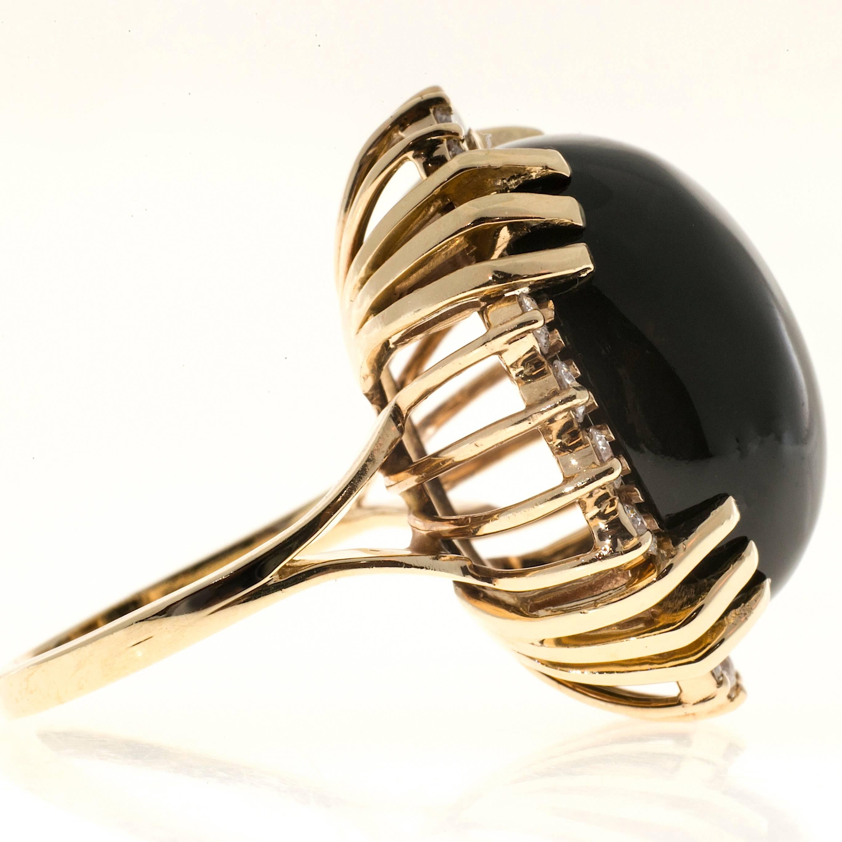 Black Onyx Diamond Dome Gold Cocktail Ring In Good Condition In Stamford, CT