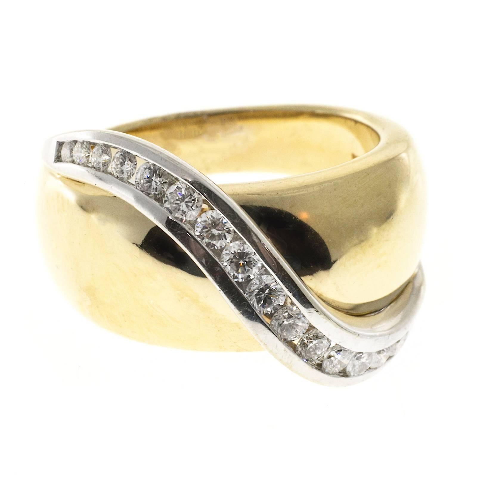 Women's Channel Set Diamond Gold Swirl Cocktail Ring