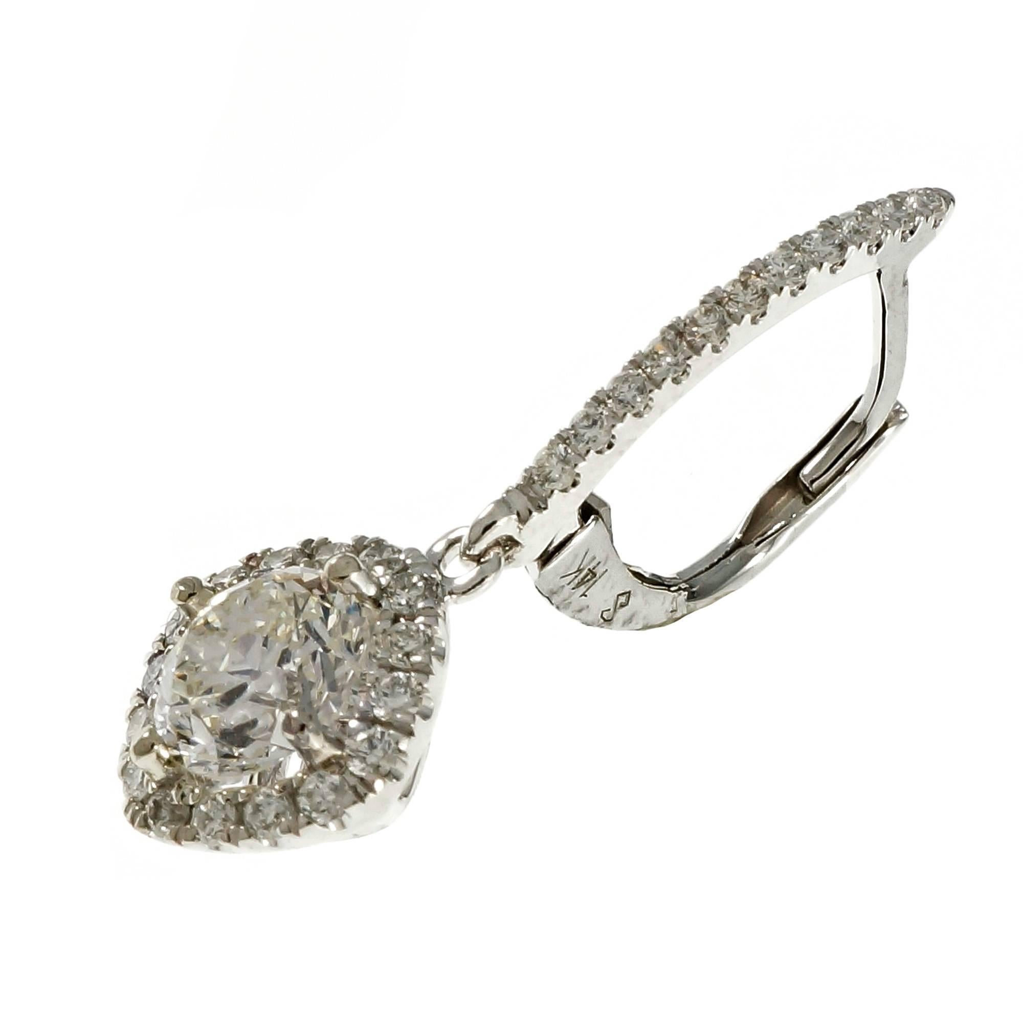 Peter Suchy 1.02 Carat Diamond Halo Gold Dangle Earrings 1