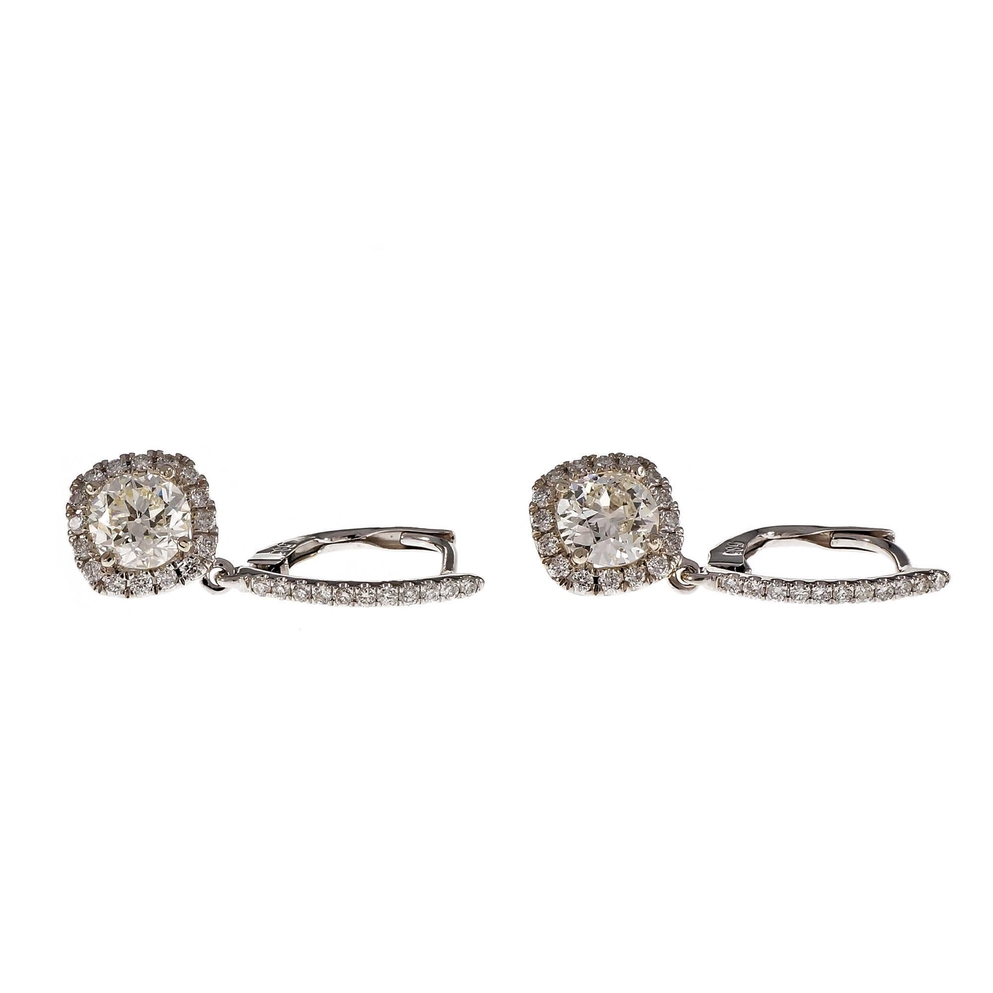 Women's Peter Suchy 1.02 Carat Diamond Halo Gold Dangle Earrings