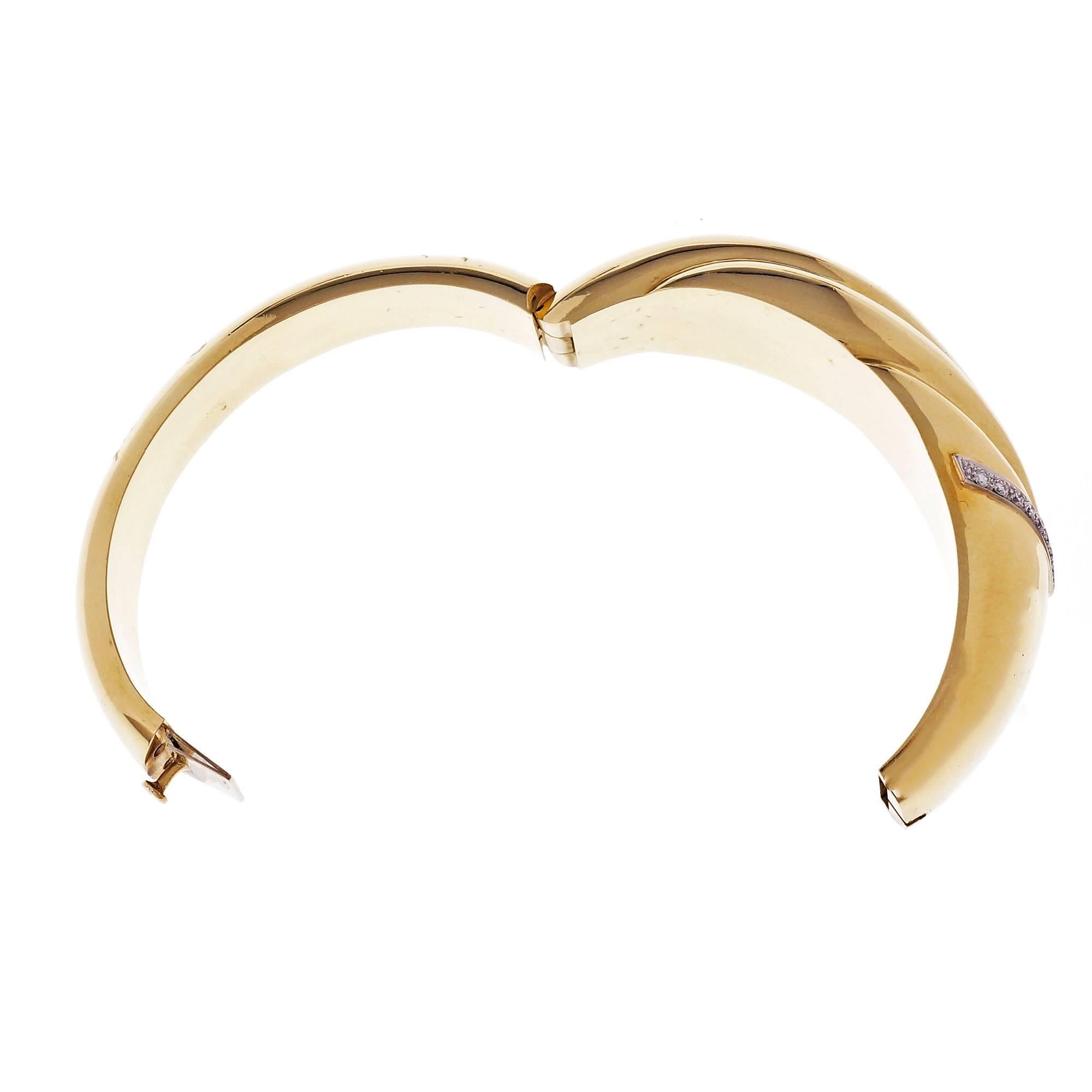Women's .36 Carats Diamond Gold Wide Bangle Bracelet  For Sale