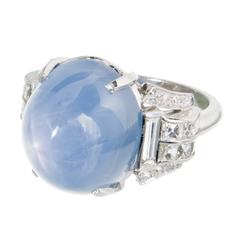 Art Deco 25.00 Carat Natural Star Sapphire Diamond Platinum Ring 3