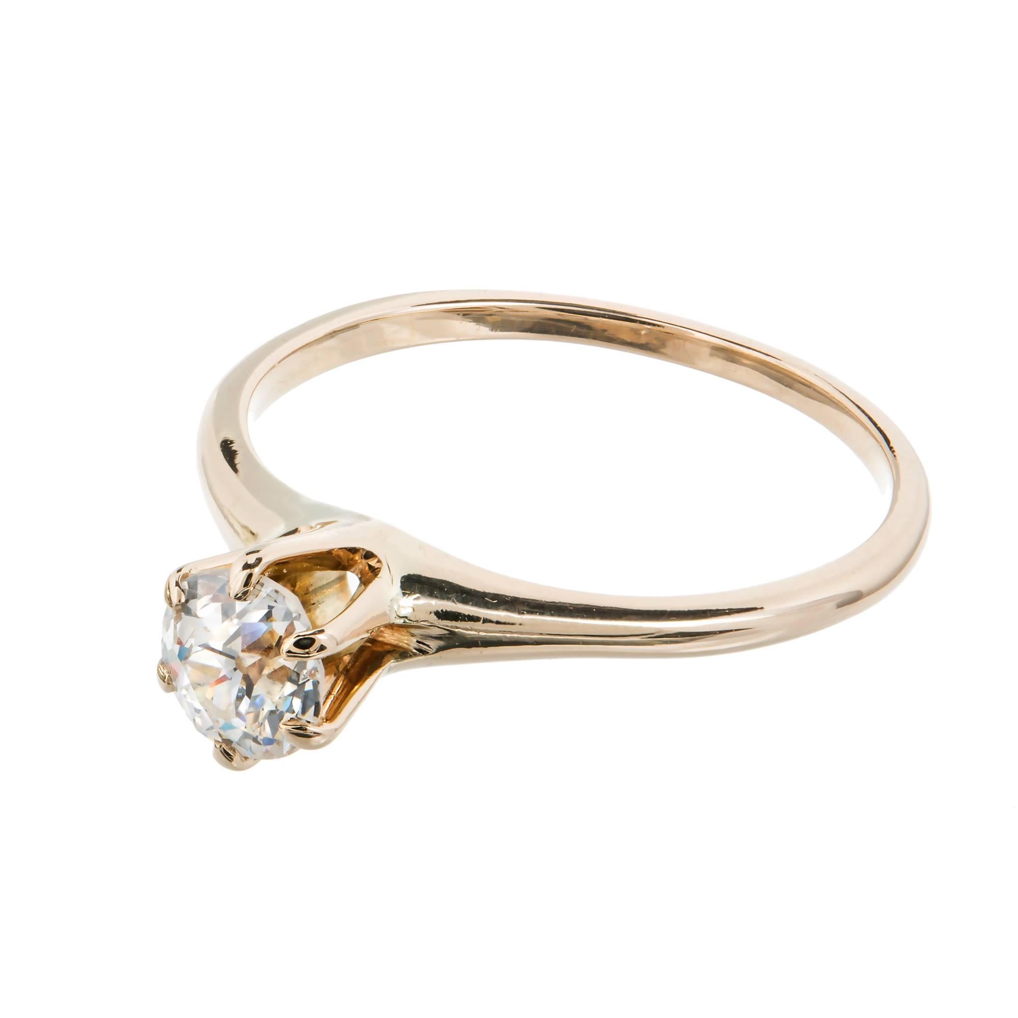 Victorian 1890s classic Six-prong 14k yellow gold old European cut Diamond engagement ring. 

1 old European cut Diamond, approx. total weight .50cts, E – F, SI2, EGL certificate # US313636703D
14k yellow gold
Tested and stamped: 14k
1.8 grams
Width