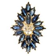 6.00 Carat Marquise Blue Sapphire Diamond Gold Cocktail Cluster Ring