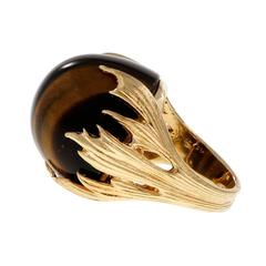 Modernist Tiger Eye Free Form Gold Cocktail Ring 4