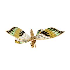 Retro Ruby Enamel 3-D Movable Wings Gold Butterfly Brooche