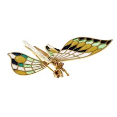 Ruby Enamel 3-D Movable Wings Gold Butterfly Brooche