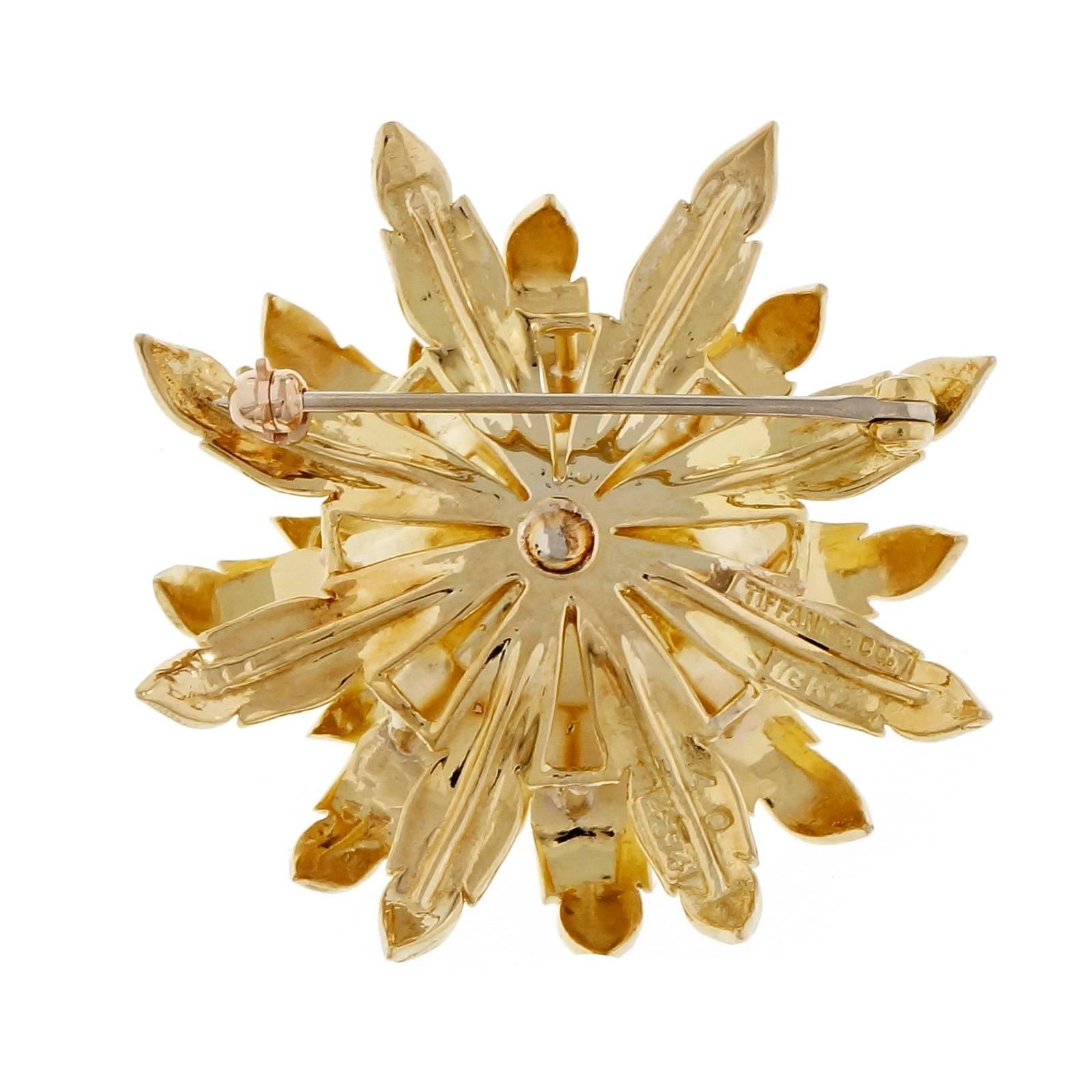 Women's Tiffany & Co. .56 Carat Diamond Textured Gold Flower Brooch