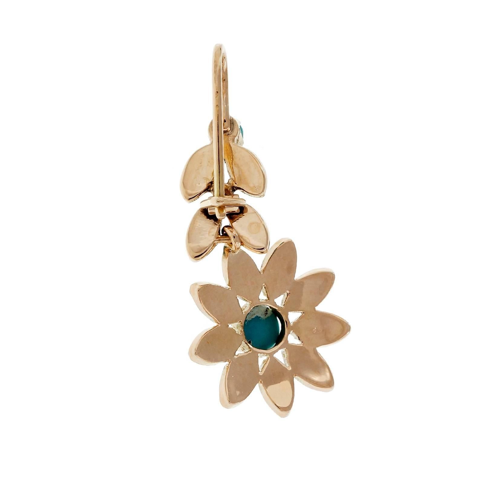 Natural Persian Turquoise Gold Dangle Earrings 1
