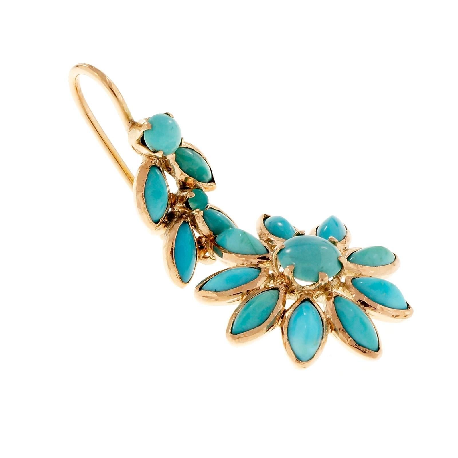 Natural Persian Turquoise Gold Dangle Earrings 2