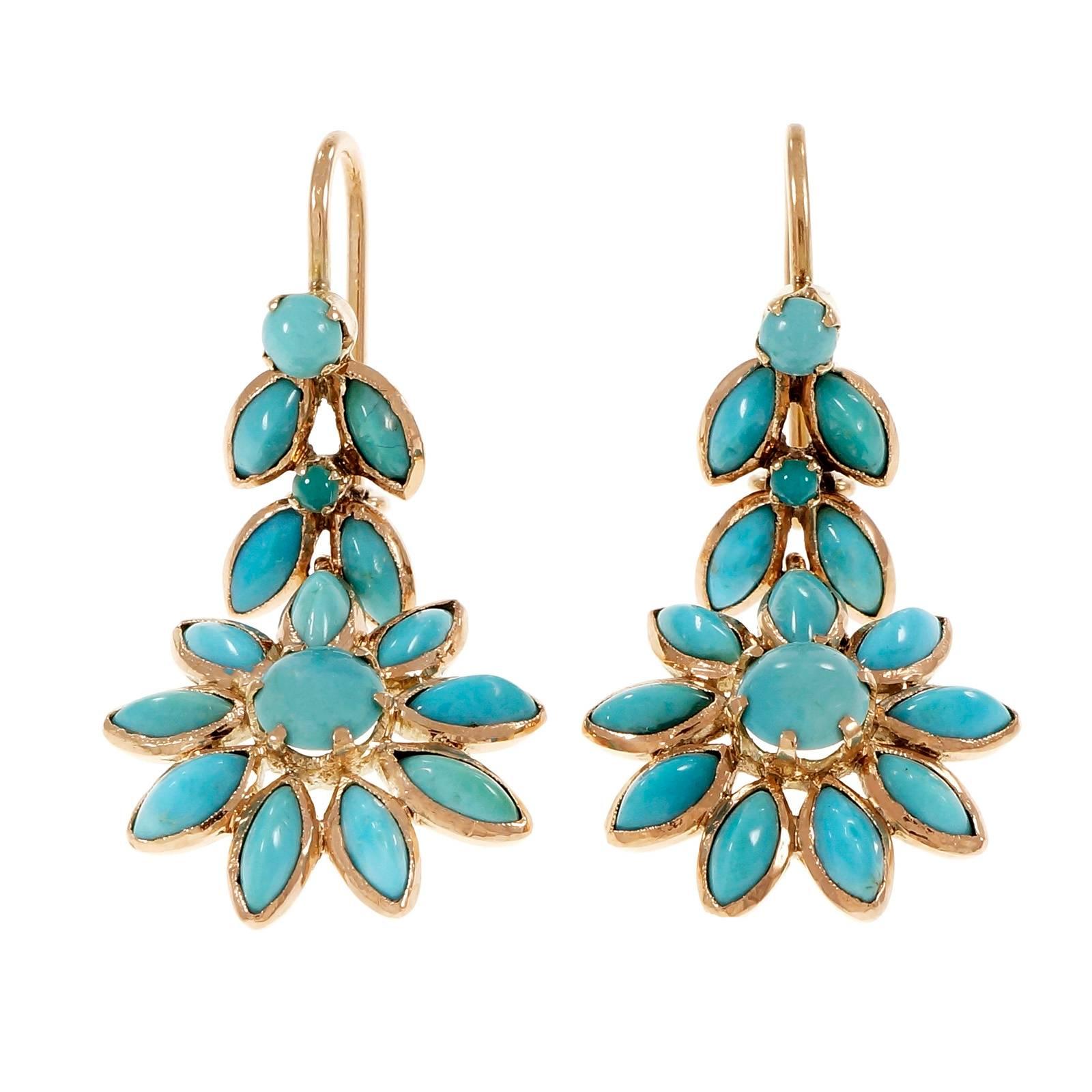 Women's Natural Persian Turquoise Gold Dangle Earrings