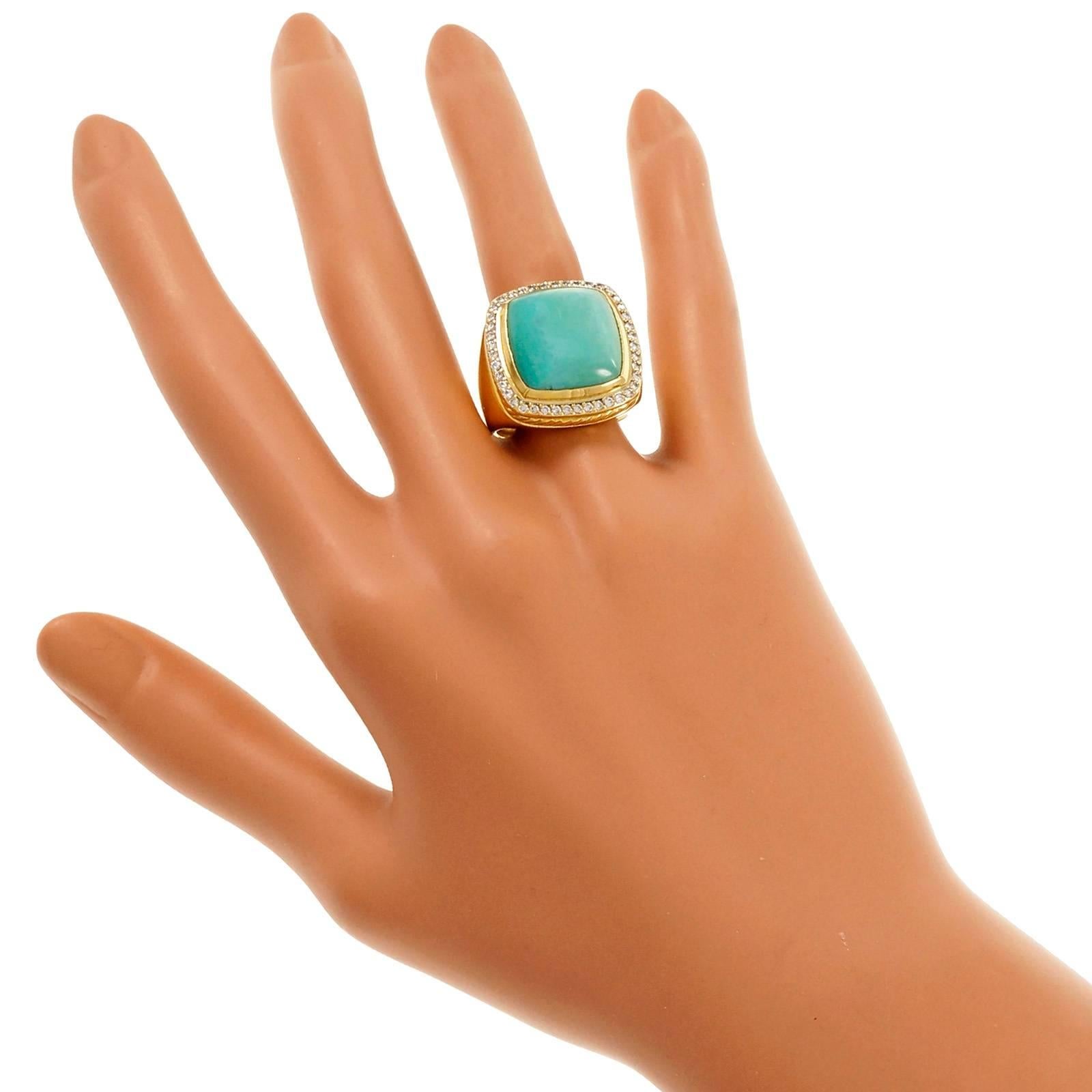 David Yurman Albion Turquoise Diamond Gold Cocktail Ring In Good Condition In Stamford, CT