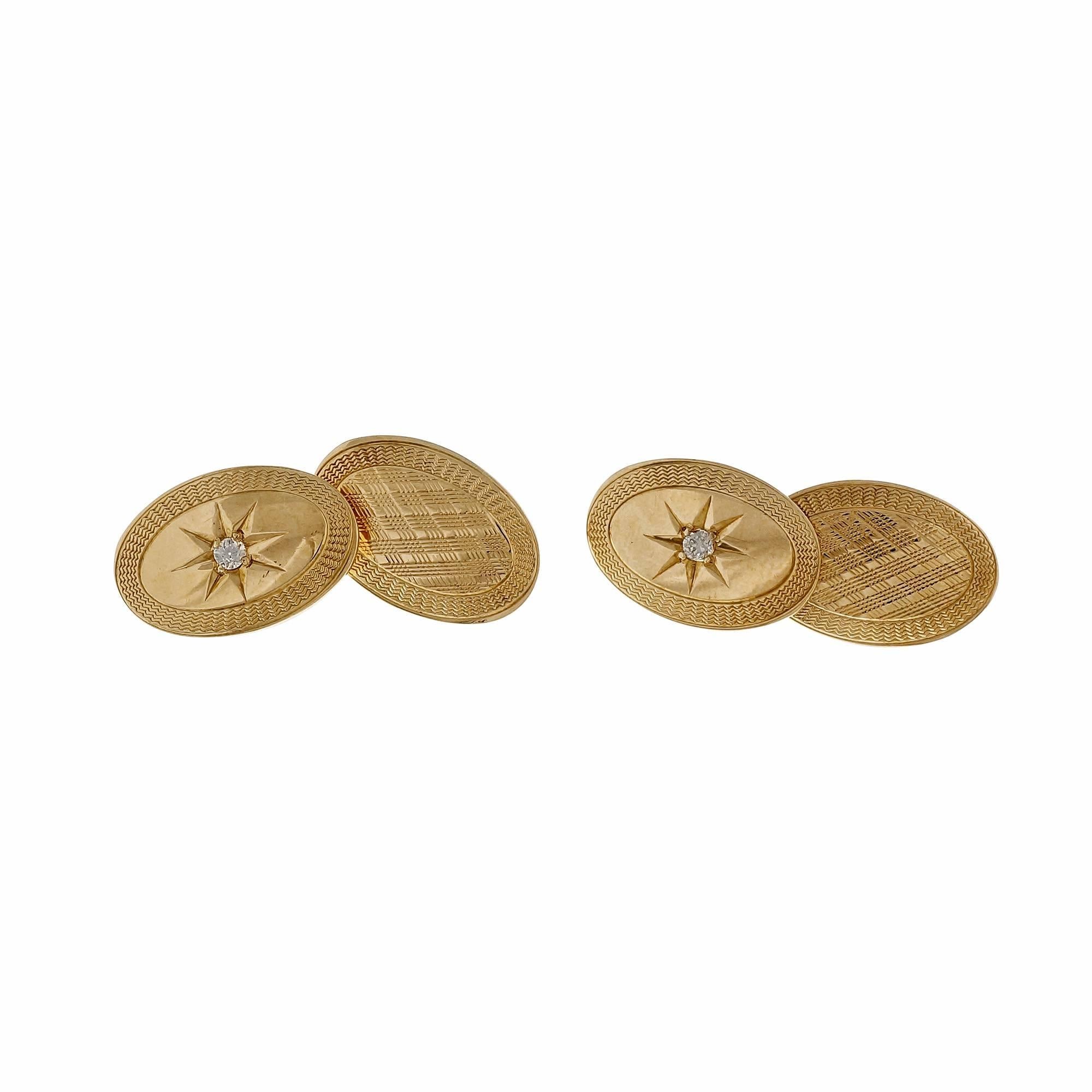 Double Sided Diamond Gold Cufflinks For Sale