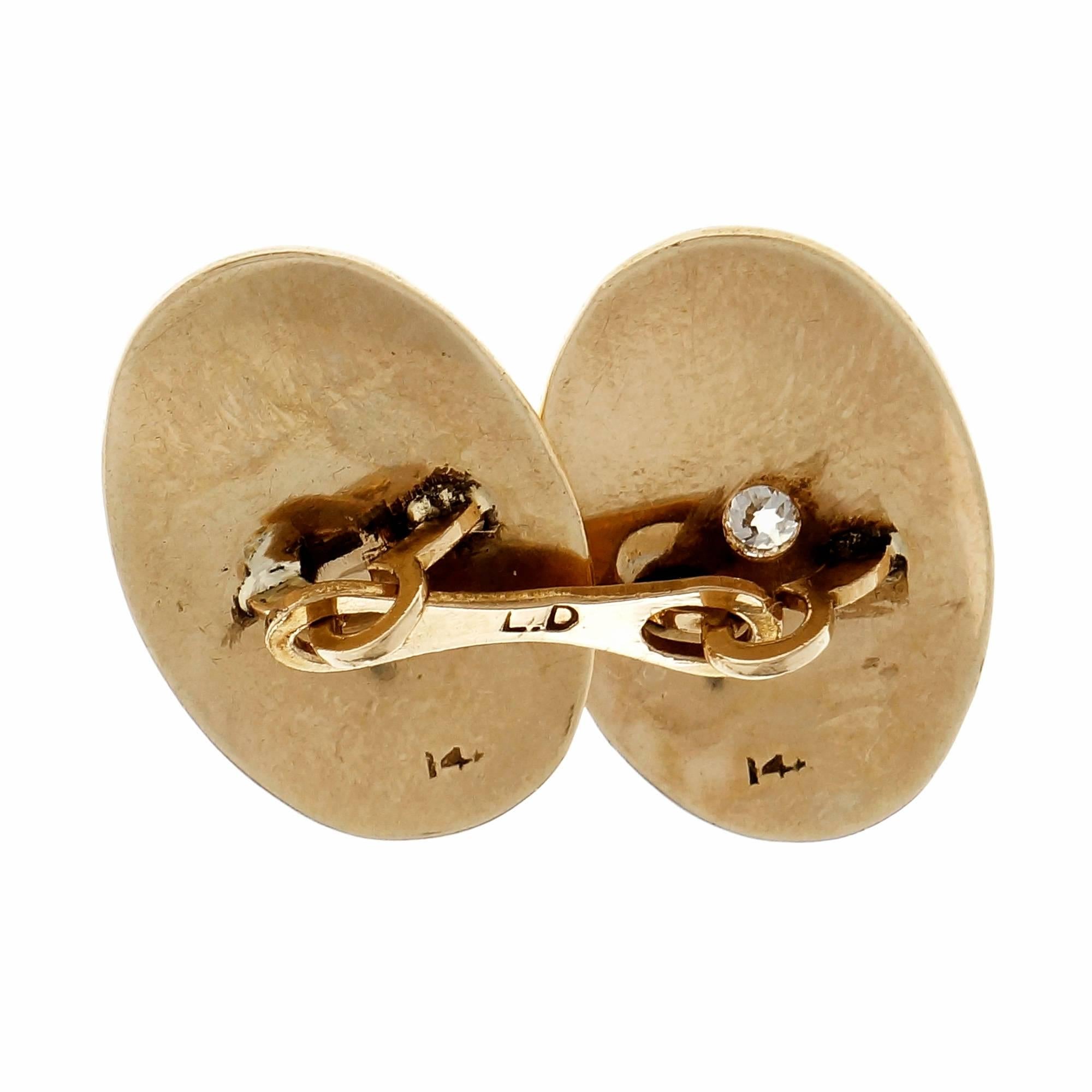 Double Sided Diamond Gold Cufflinks For Sale 2