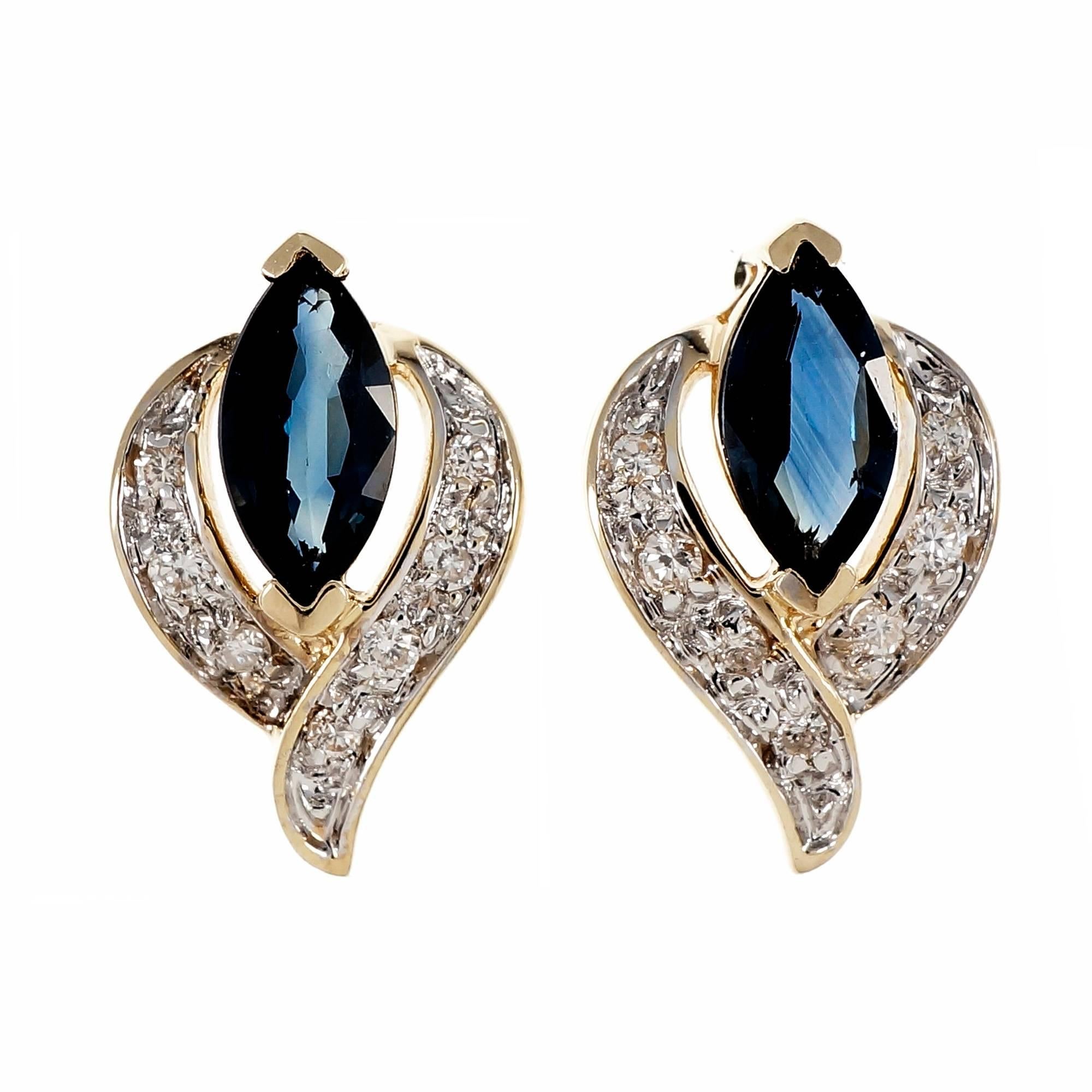 Marquise Sapphire Diamond Flame Gold Earrings