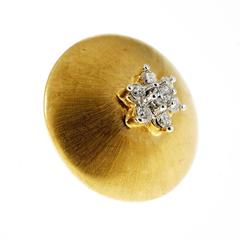 Diamond Cluster Dome Button Textured Gold Earrings