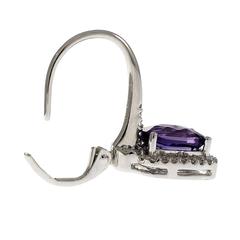 3.00 Carat Purple Amethyst Diamond Halo Gold Dangle Earrings
