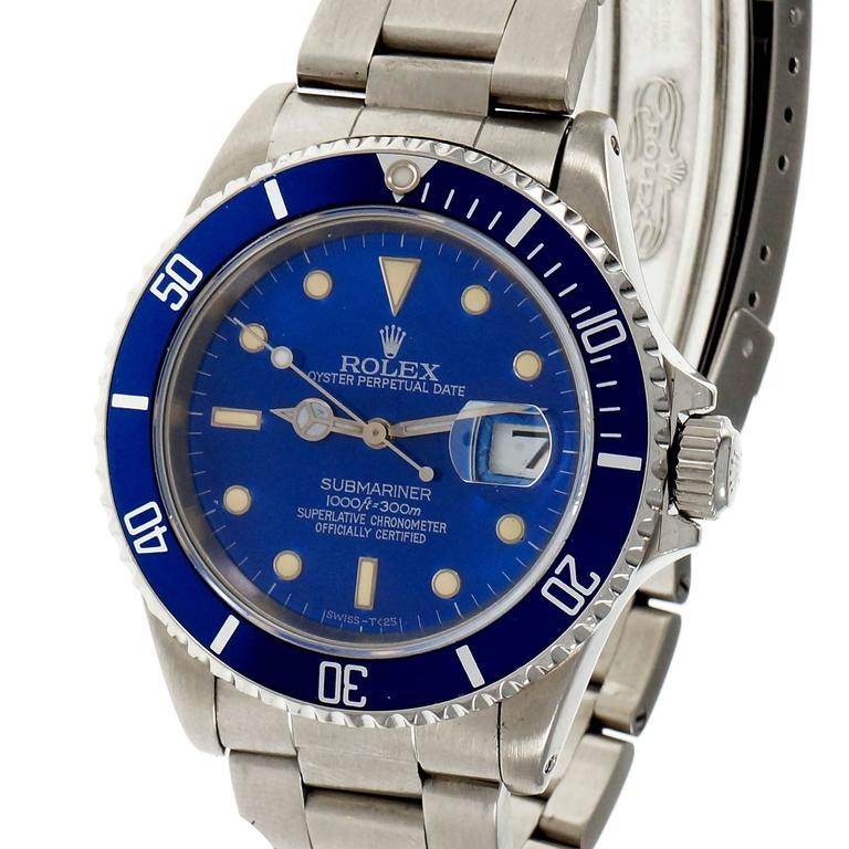Rolex Steel Submariner Custom Blue Dial Bezel Automatic Wristwatch Ref 16610 at 1stDibs | rolex blue, rolex submariner 16610 blue, rolex 16610 blue bezel