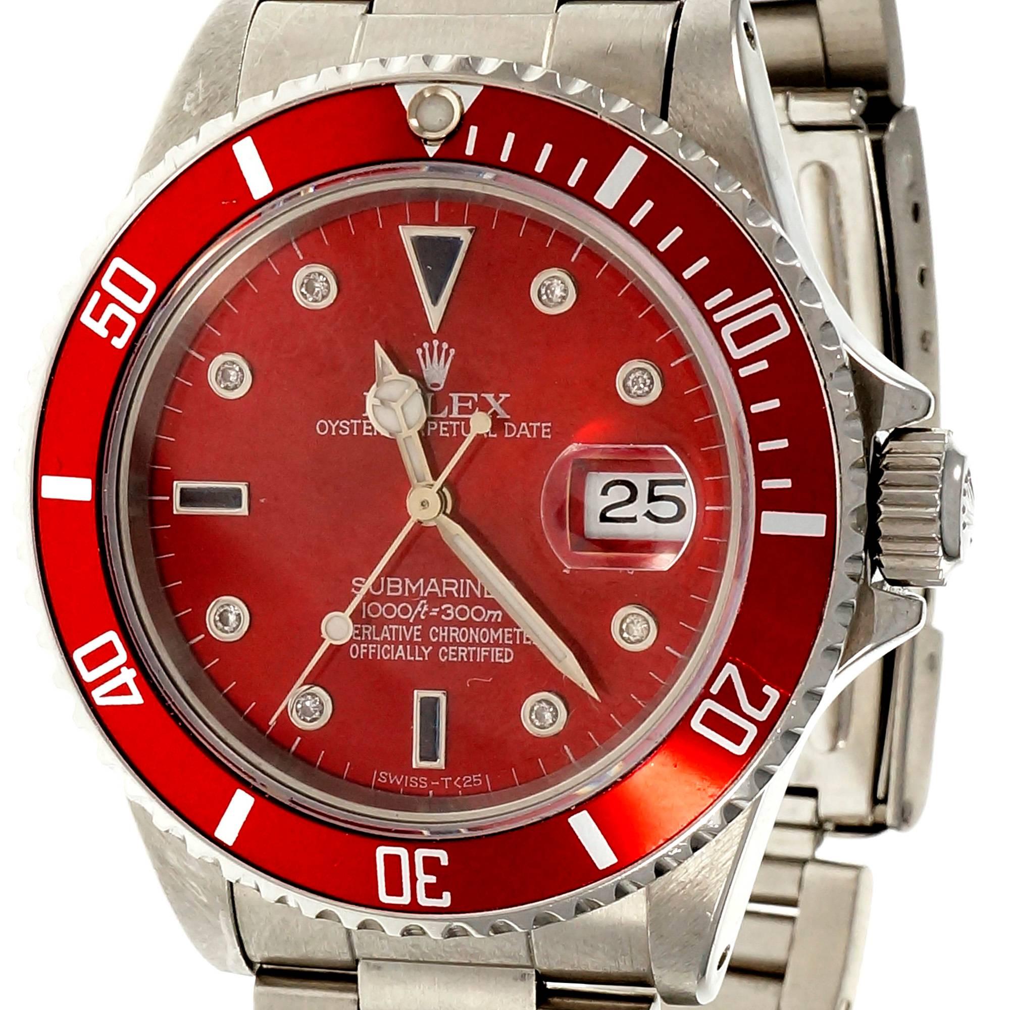 Rolex Stainless Steel Submariner Diamond Sapphire Custom Dial Bezel Wristwatch
