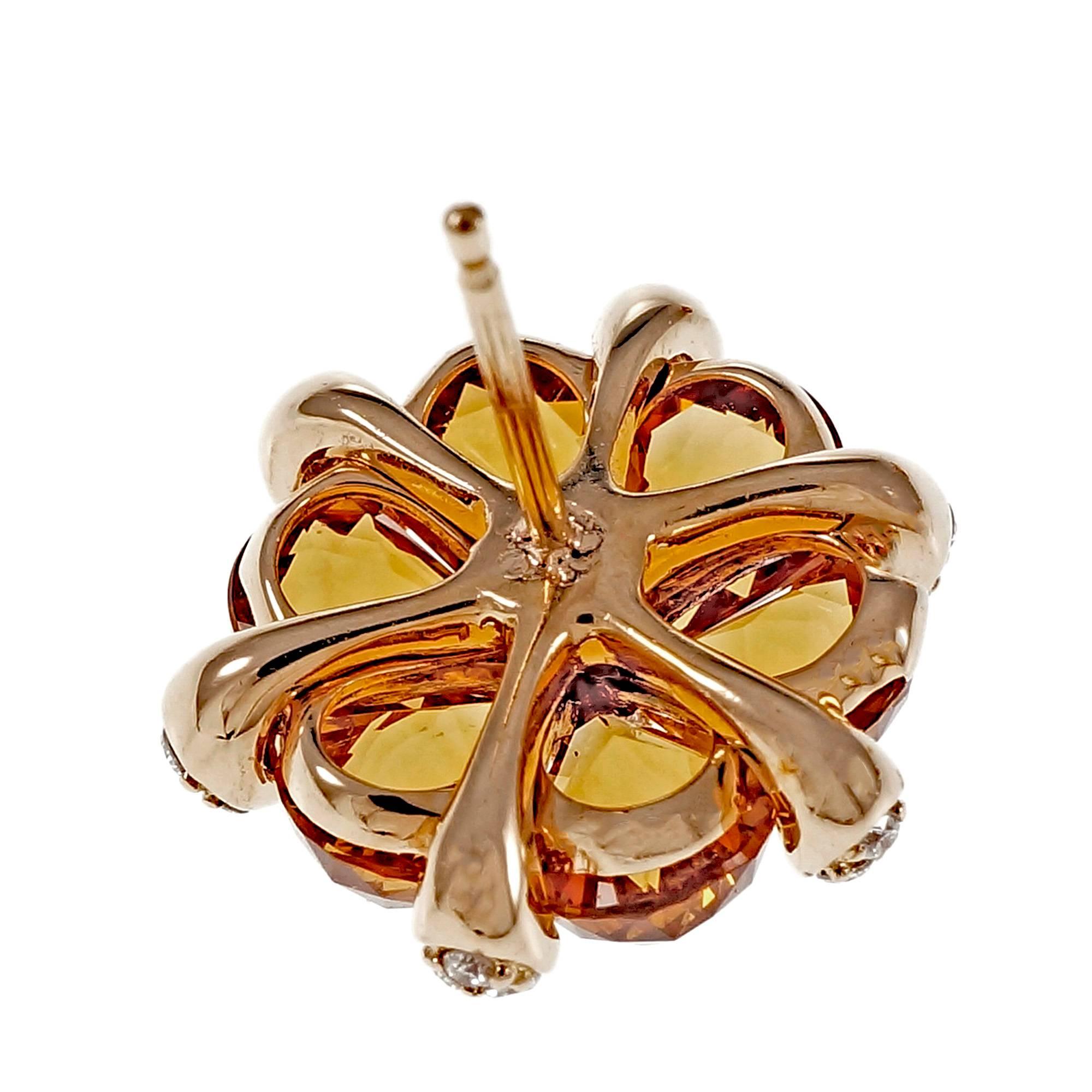 Women's Citrine Diamond Round Flower Rose Gold Earrings