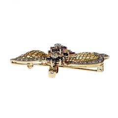 Freeform Ruby Sapphire Emerald Diamond Butterfly Gold Enhancer Brooche