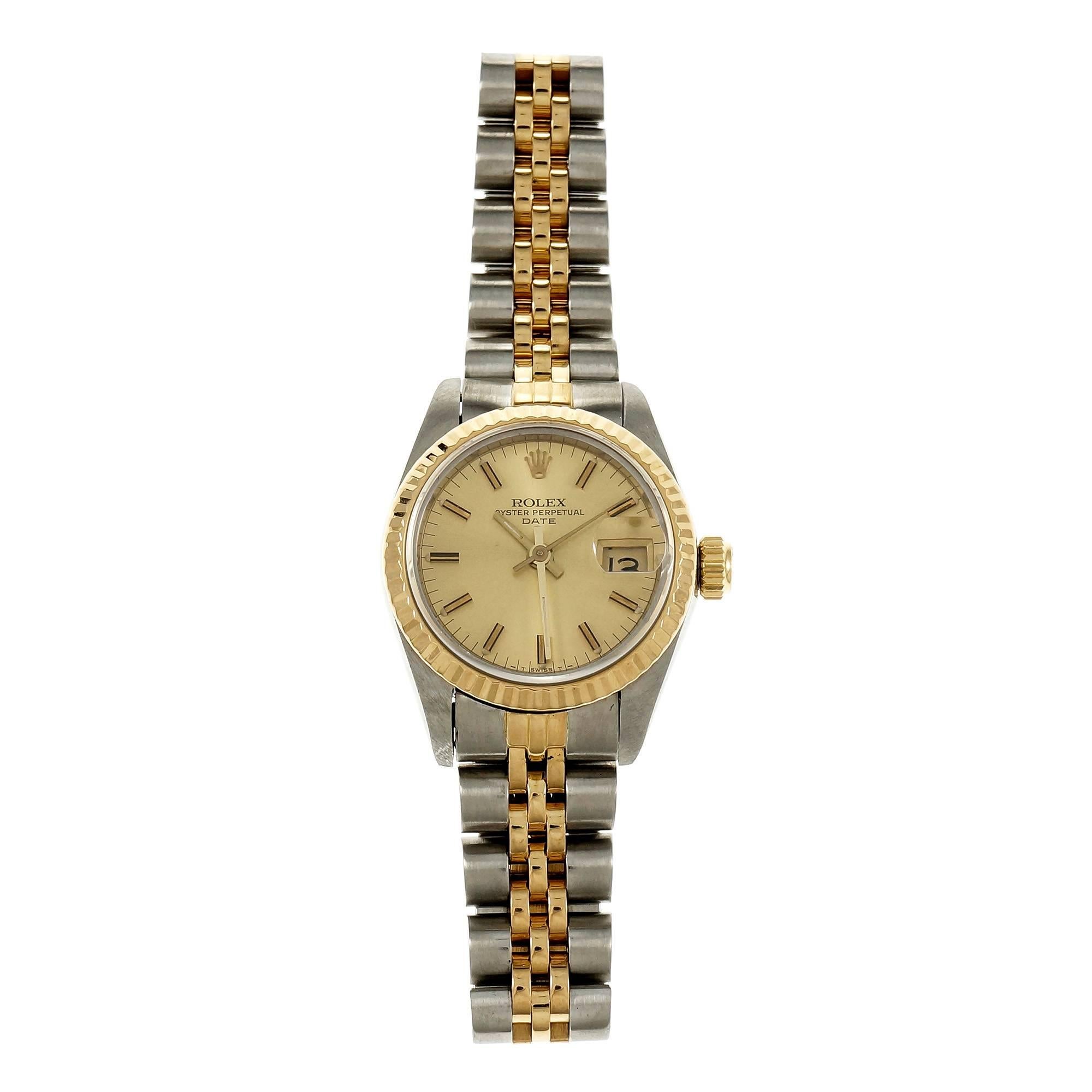 Women's Rolex Ladies Yellow Gold Stainless Steel Date Wristwatch Model 69173