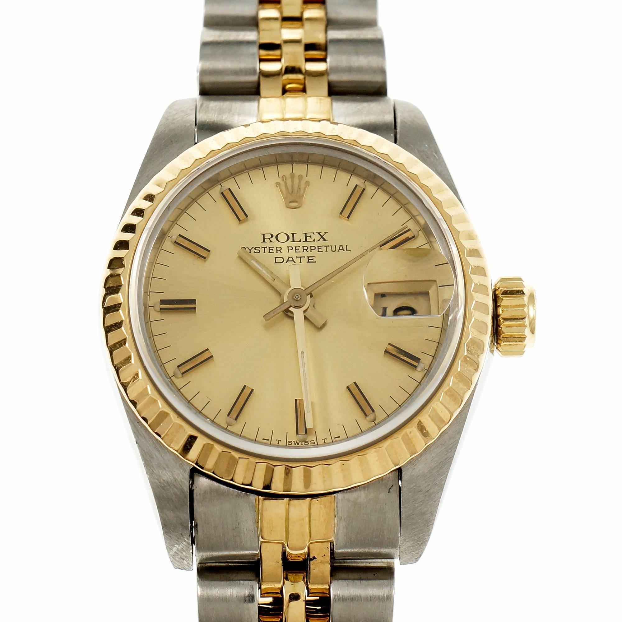Rolex Ladies Yellow Gold Stainless Steel Date Wristwatch Model 69173