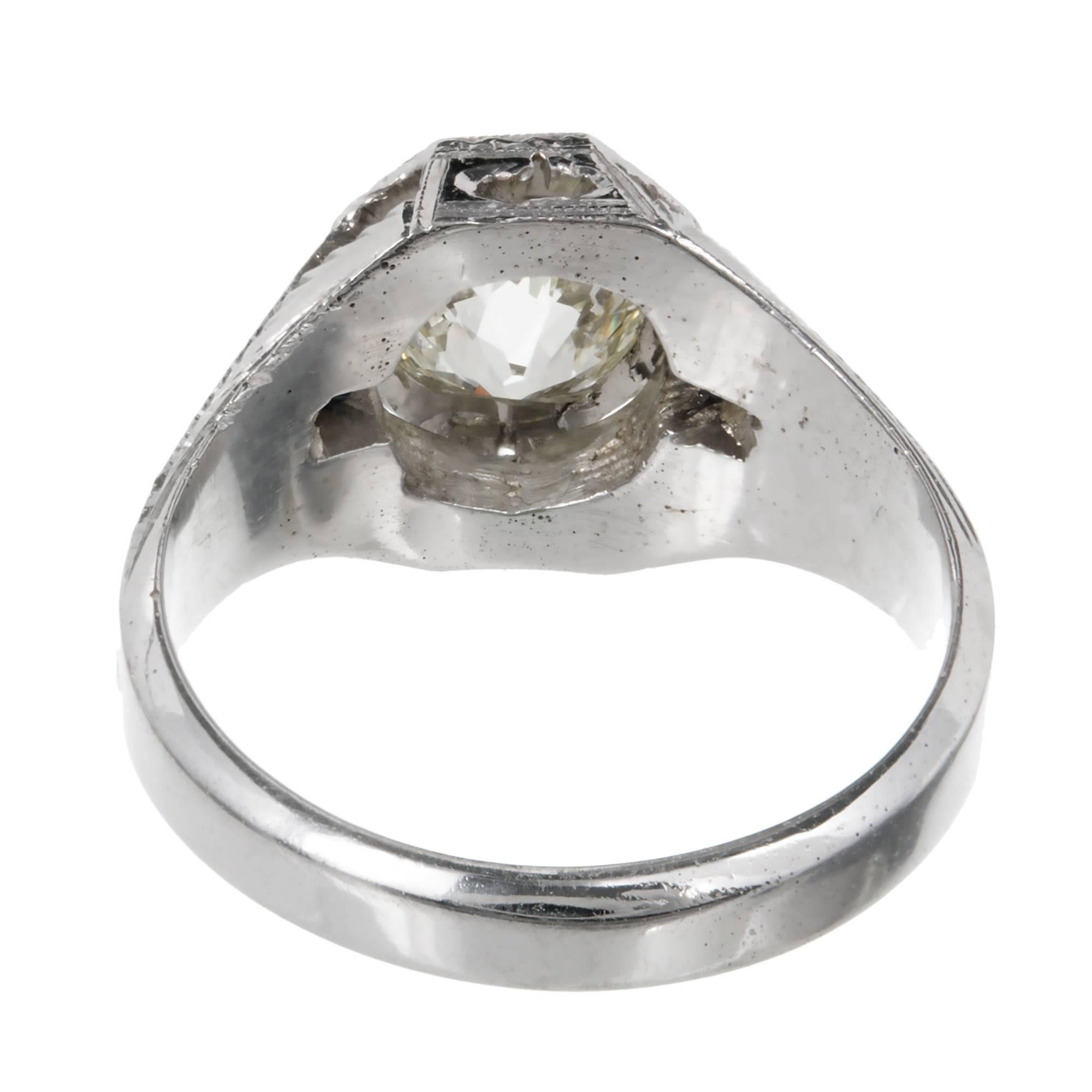 French Cut GIA Certified 1.92 Carat Diamond Sapphire White Gold Men's Ring