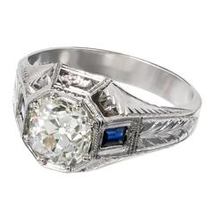 GIA Certified 1.92 Carat Diamond Sapphire White Gold Men's Ring